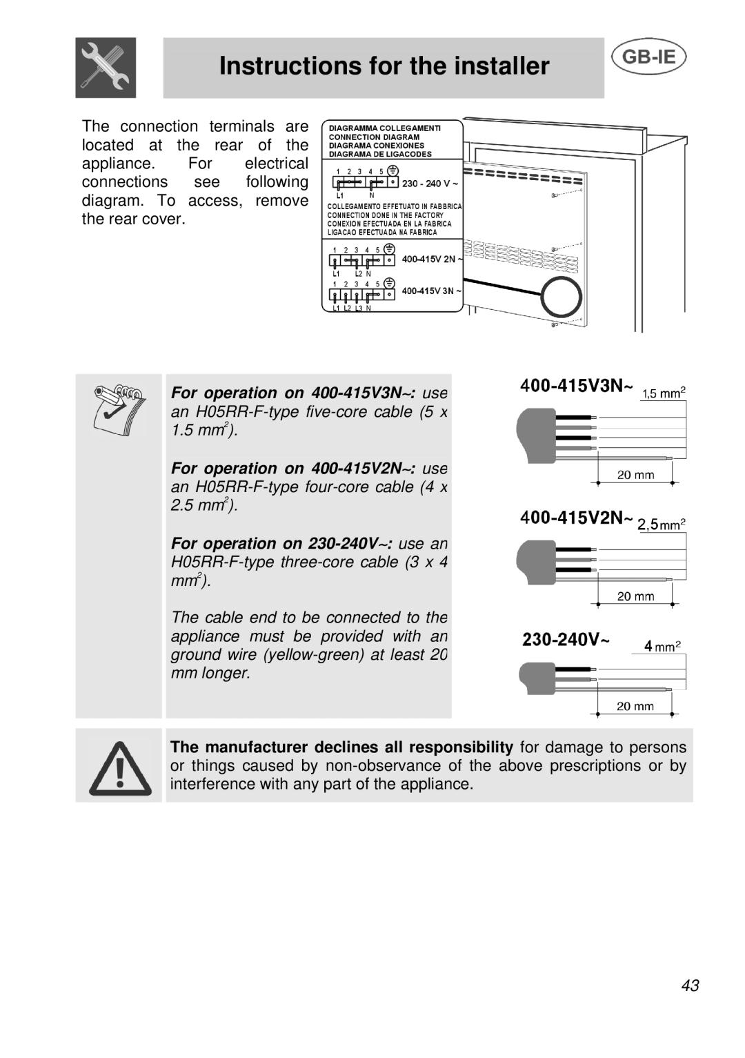 Smeg A3 manual Instructions for the installer 