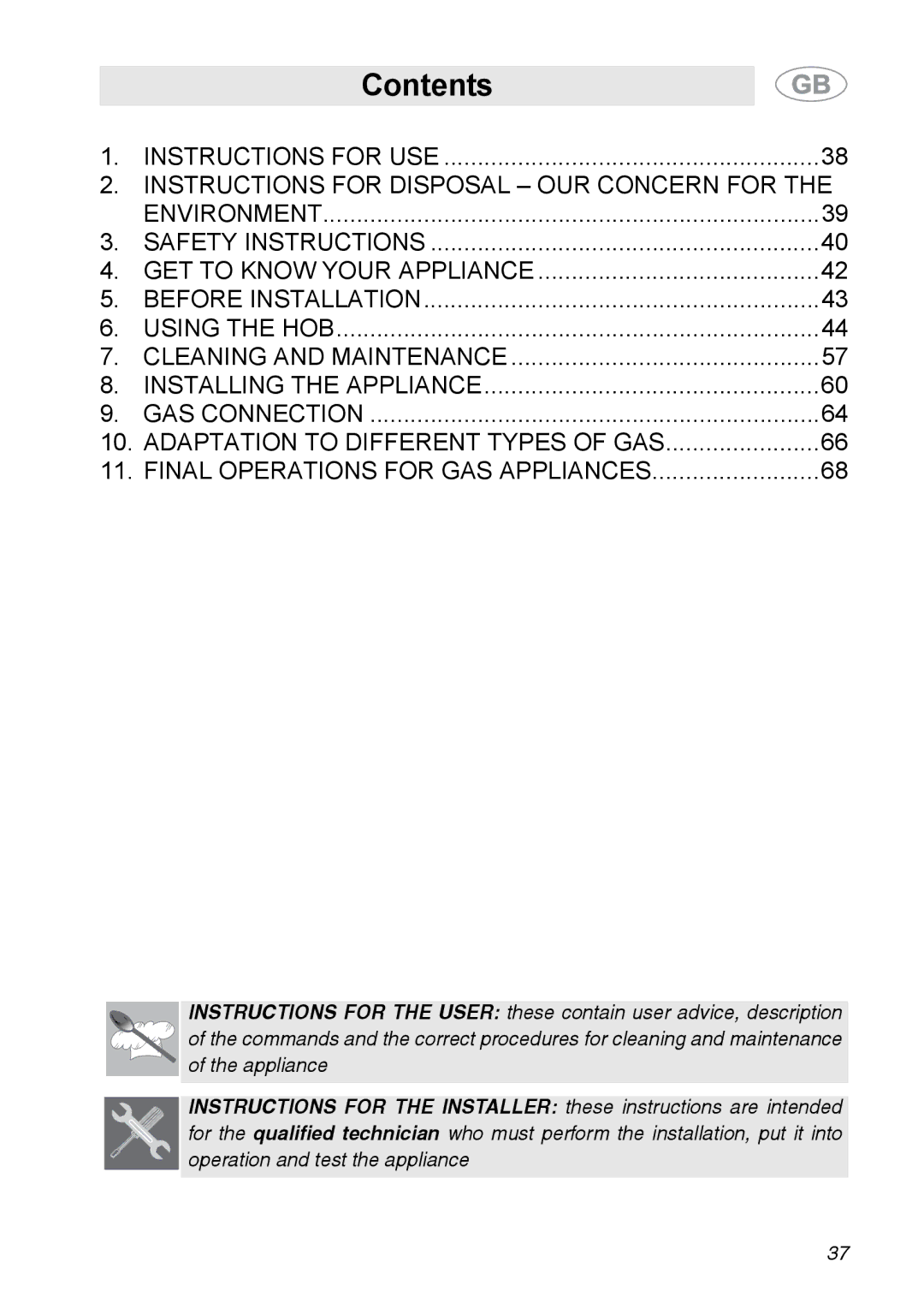 Smeg A31G7IXIA manual Contents 