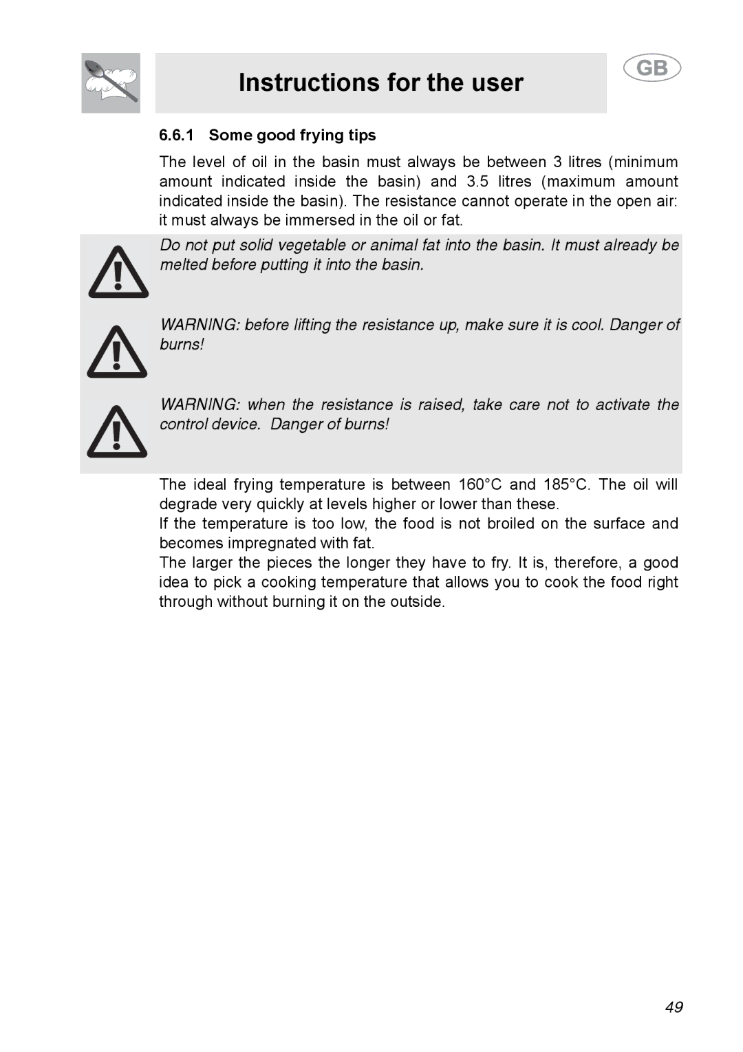 Smeg A31G7IXIA manual Some good frying tips 