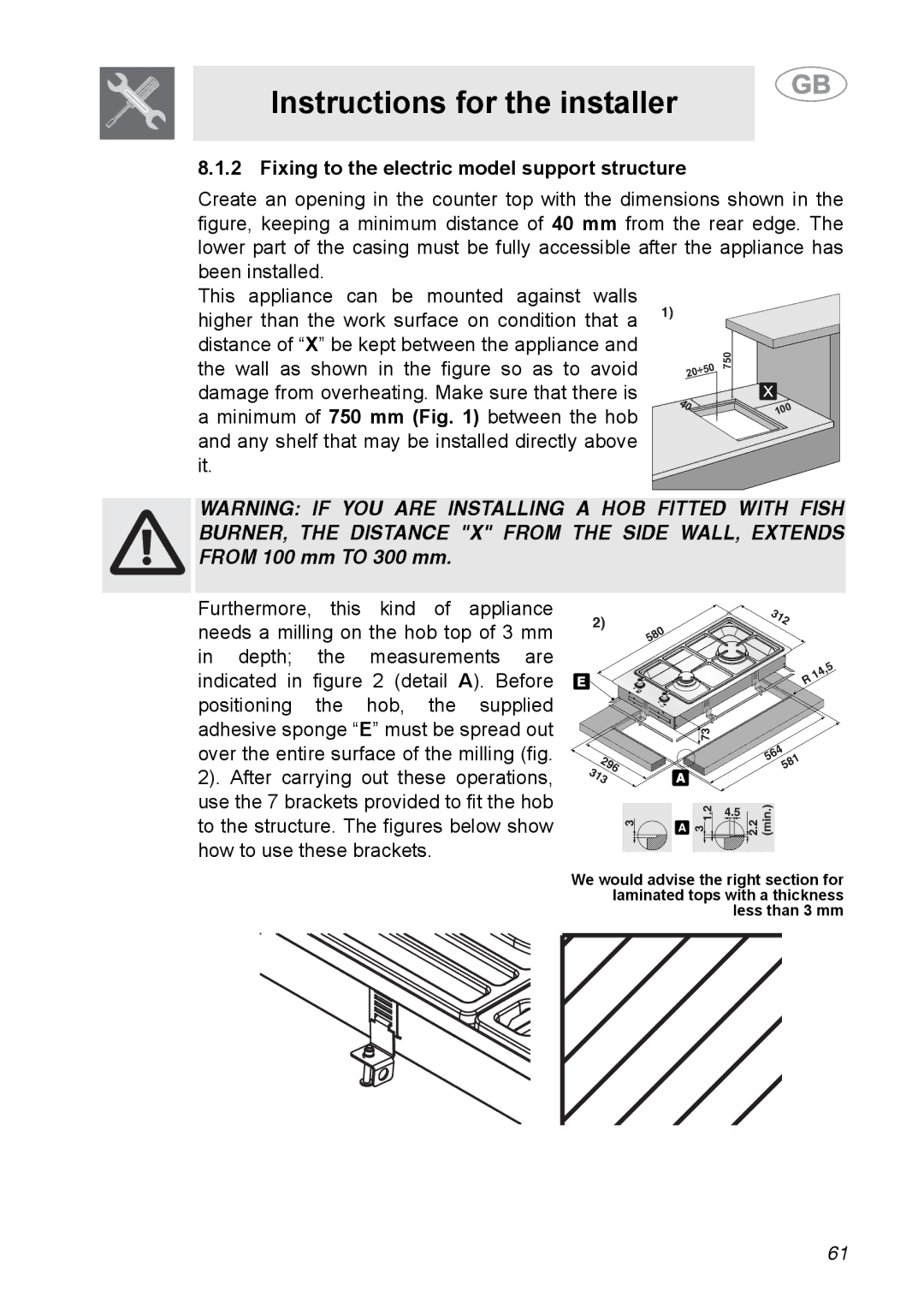 Smeg A31G7IXIA manual Fixing to the electric model support structure 