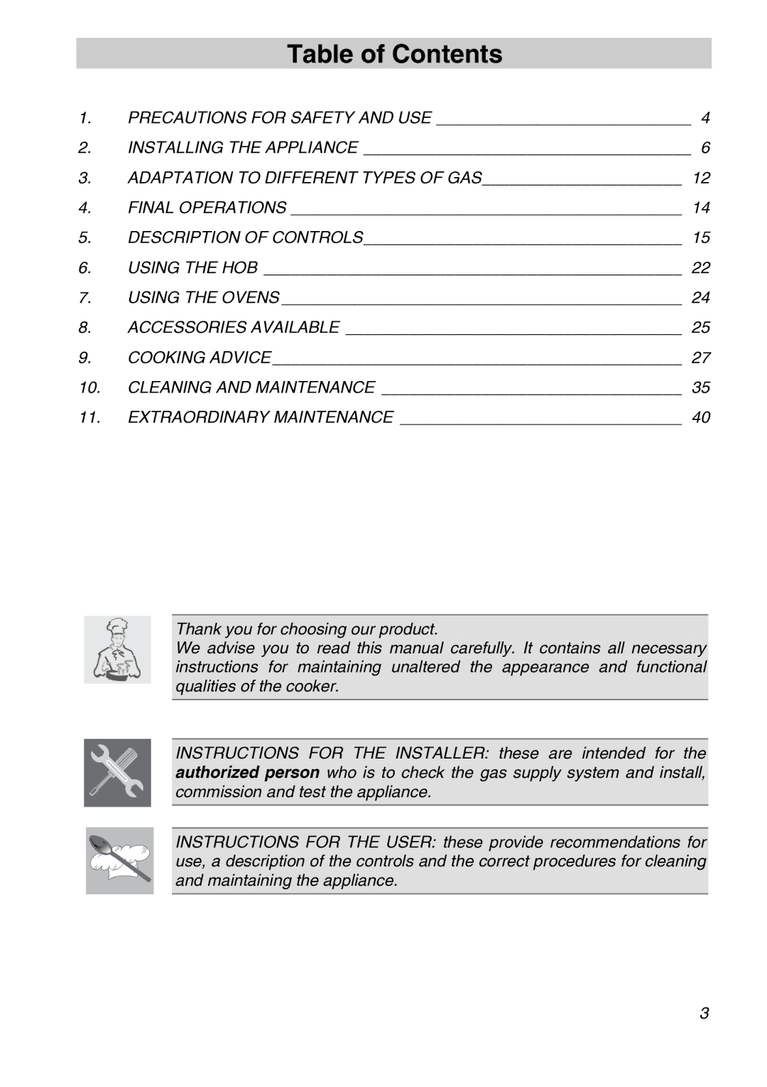 Smeg A31X-6 manual Table of Contents 