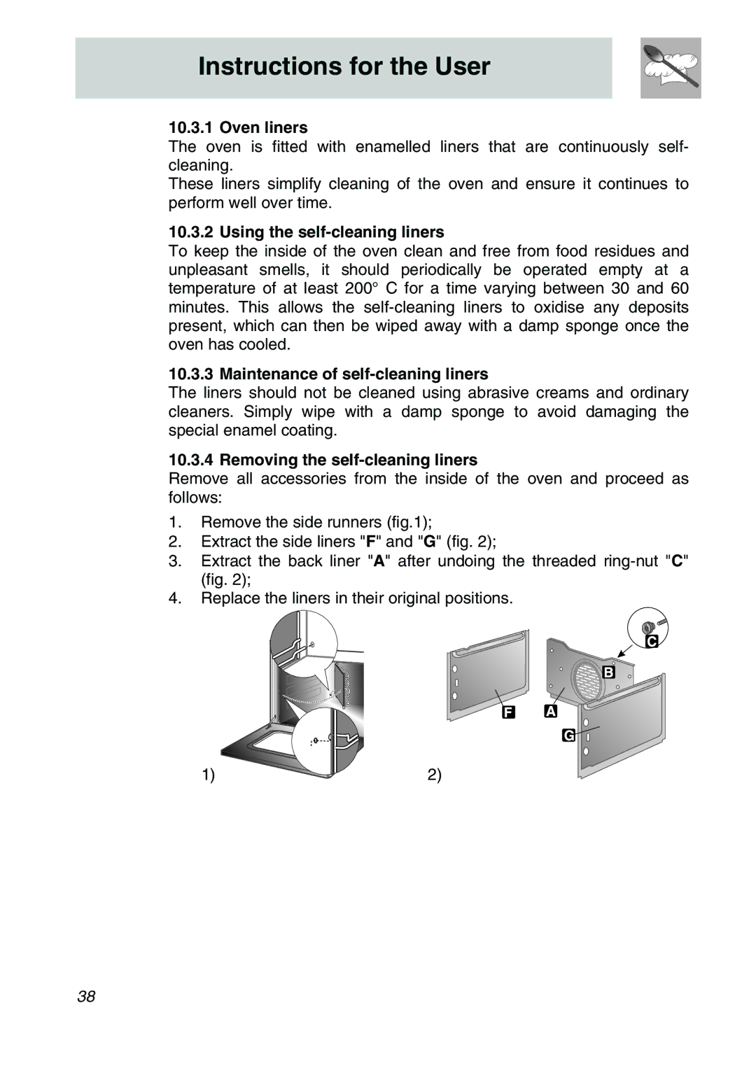 Smeg A31X-6 manual Oven liners, Using the self-cleaning liners, Maintenance of self-cleaning liners 