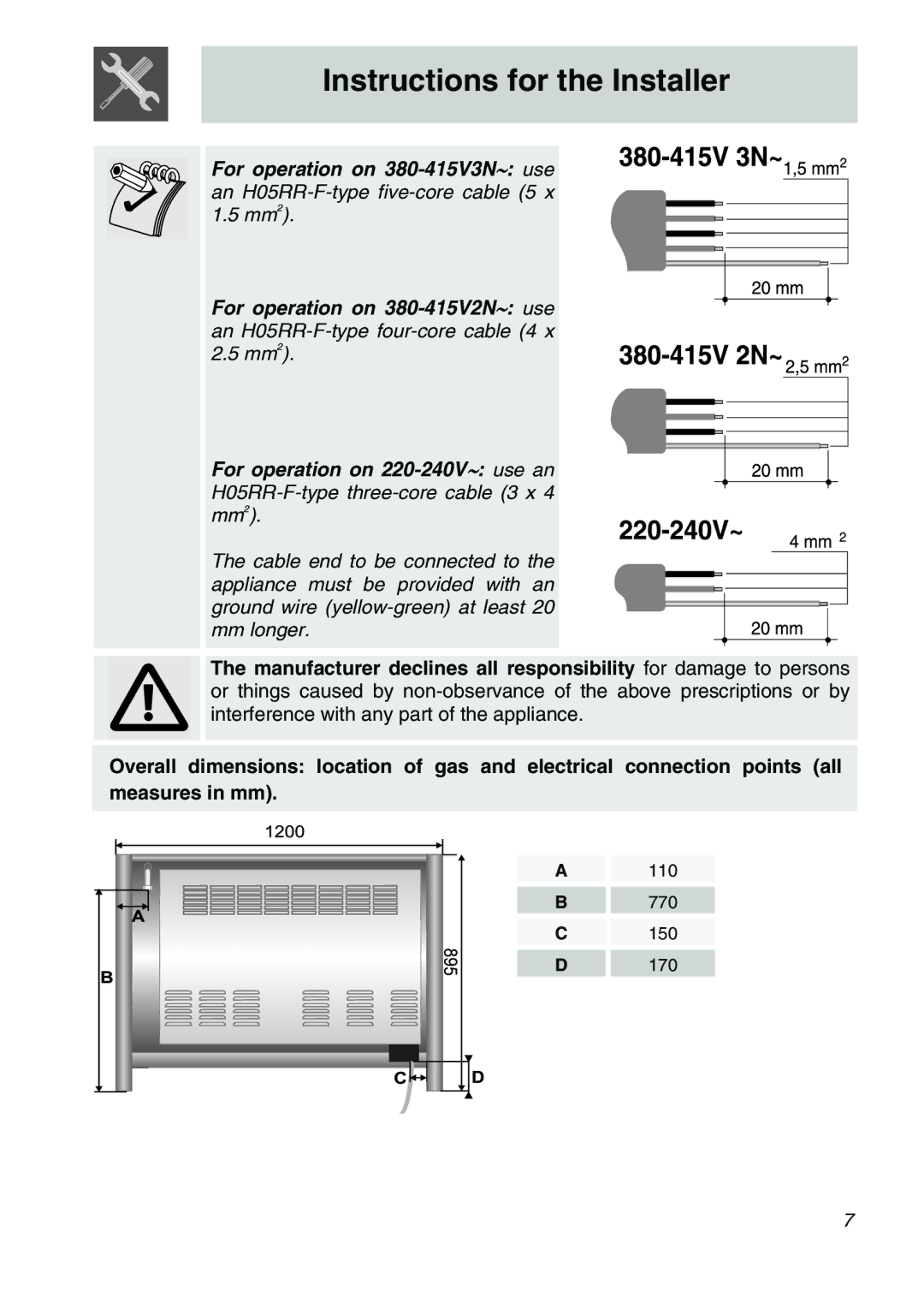 Smeg A31X-6 manual 110 770 150 170 