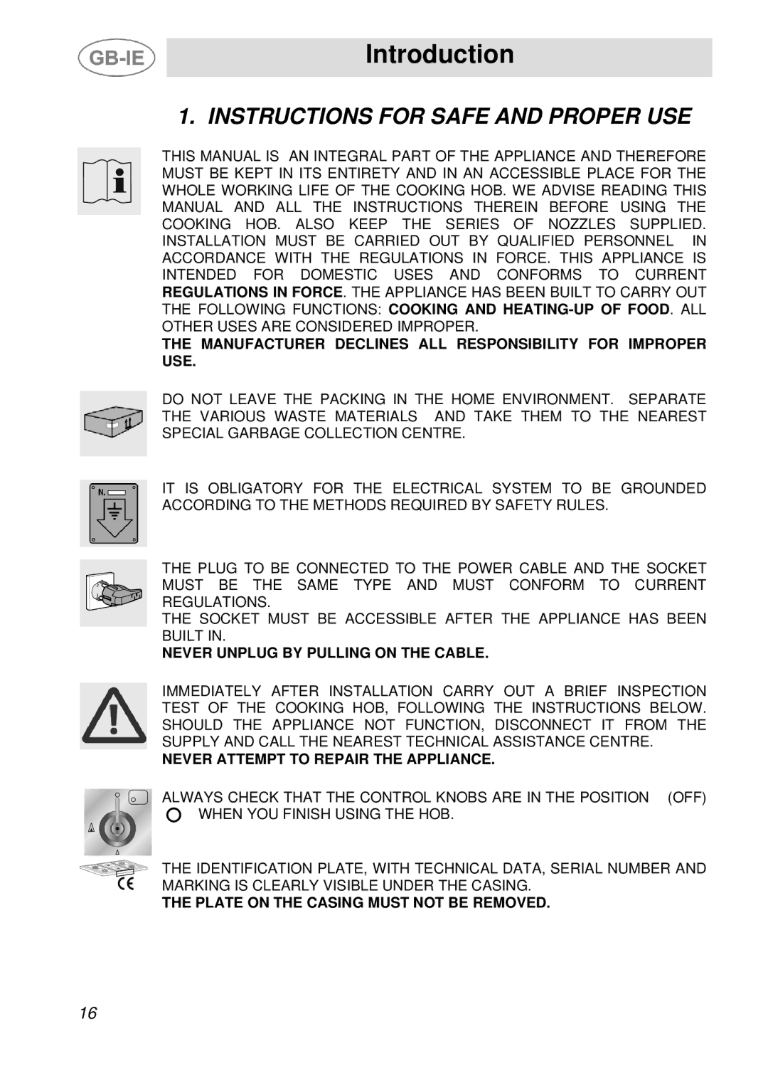 Smeg A30E6FXAA, A36A6PXAA, A21H7D2AA manual Introduction, Instructions for Safe and Proper USE 