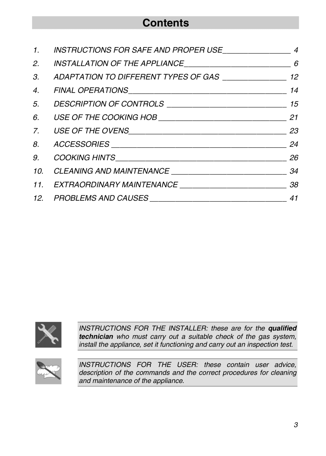 Smeg A3SX manual Contents 