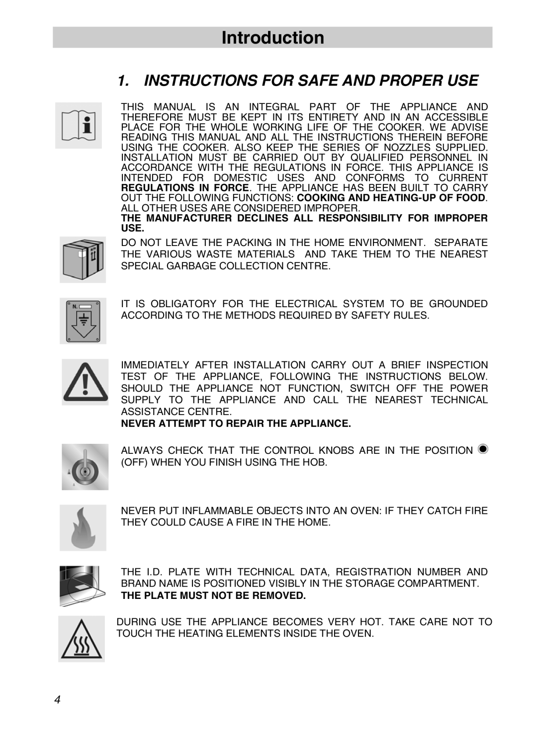 Smeg A3SX manual Introduction, Instructions for Safe and Proper USE 