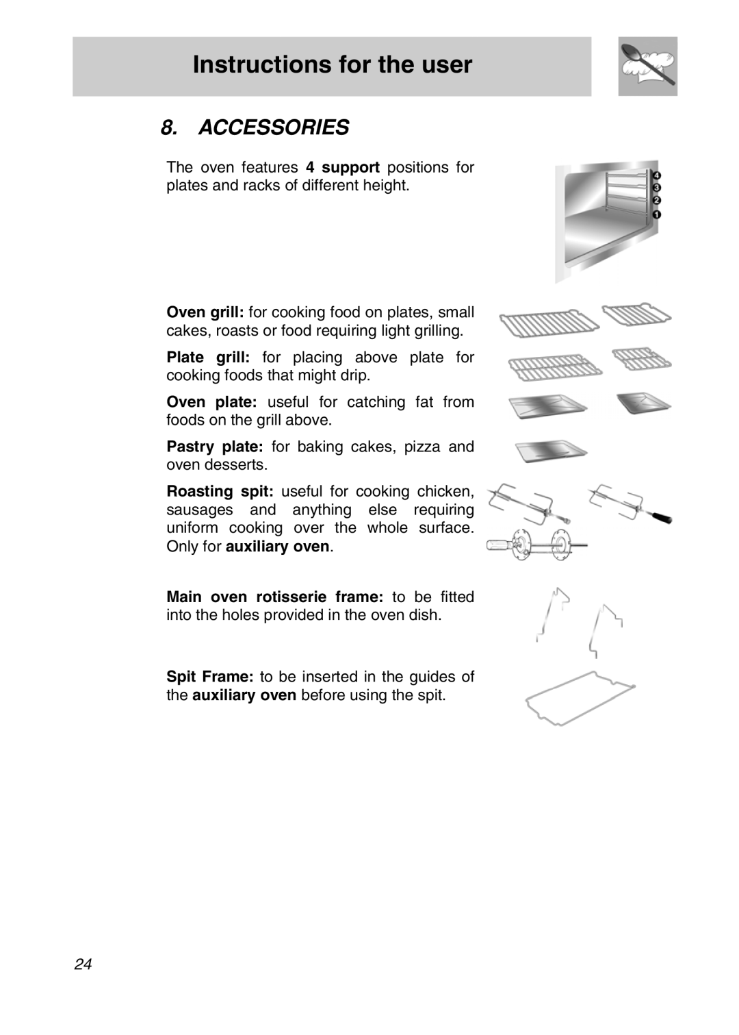 Smeg A3SX manual Accessories 