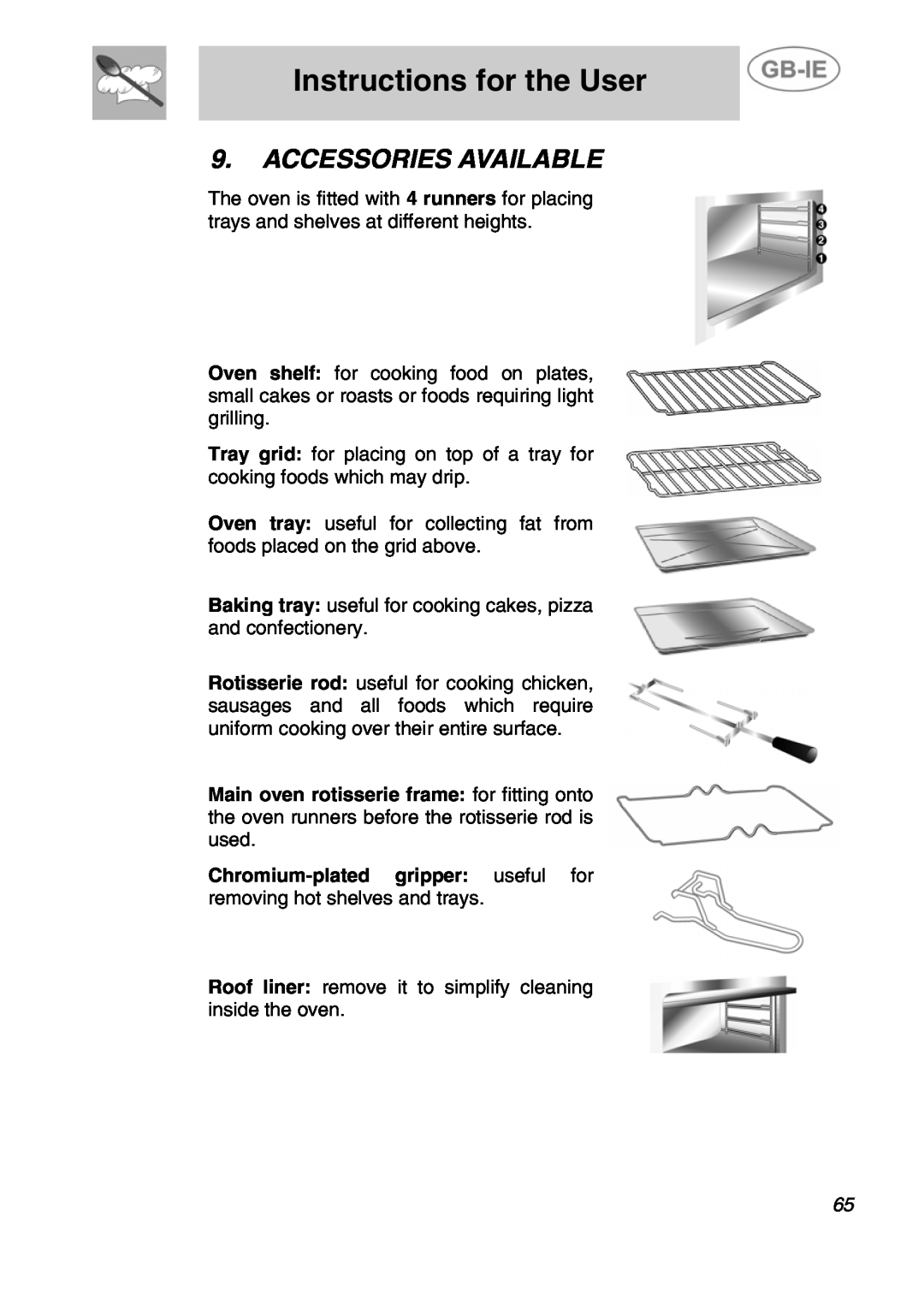 Smeg A4-5 manual Accessories Available, Instructions for the User 
