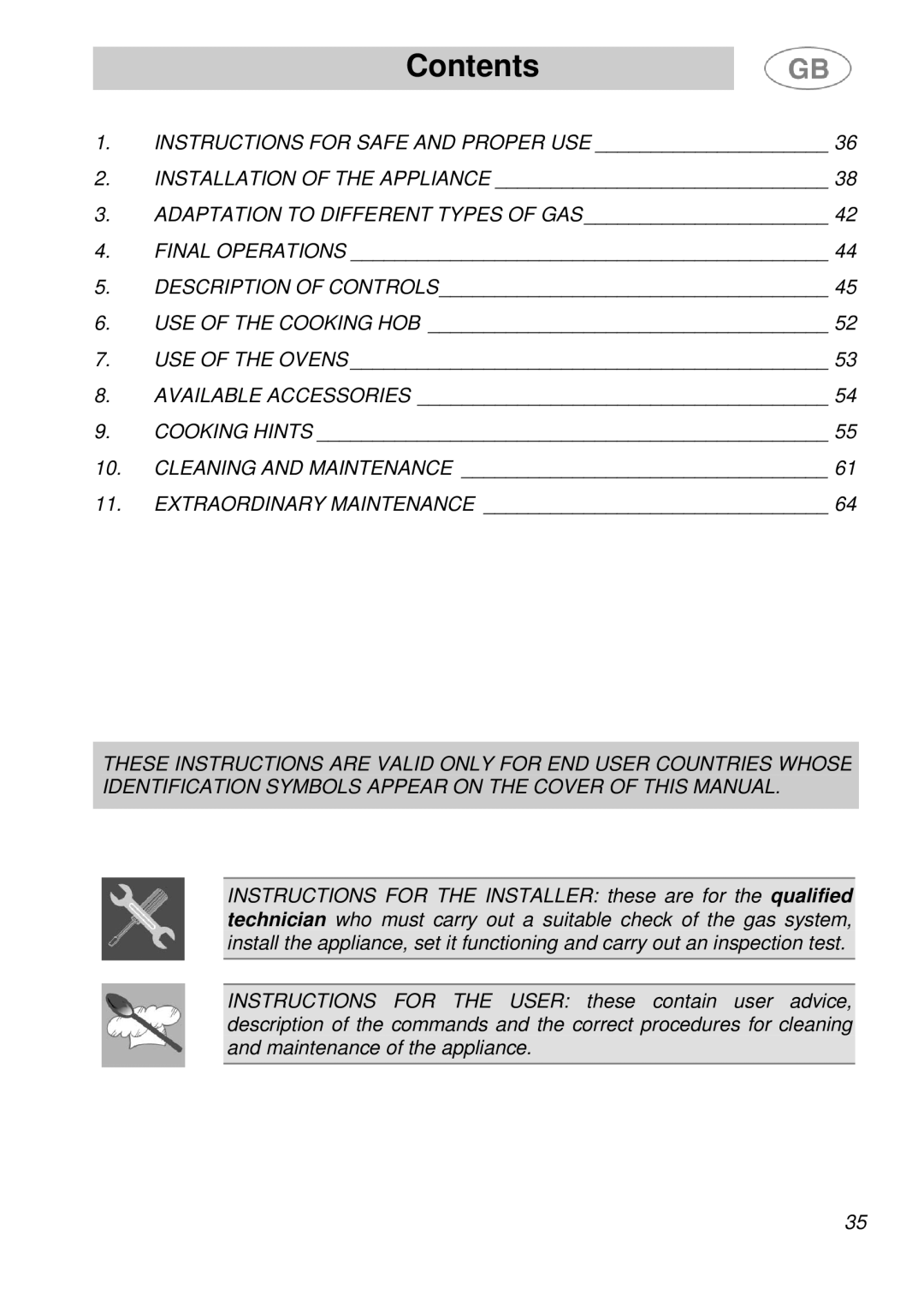 Smeg A41A manual Contents 