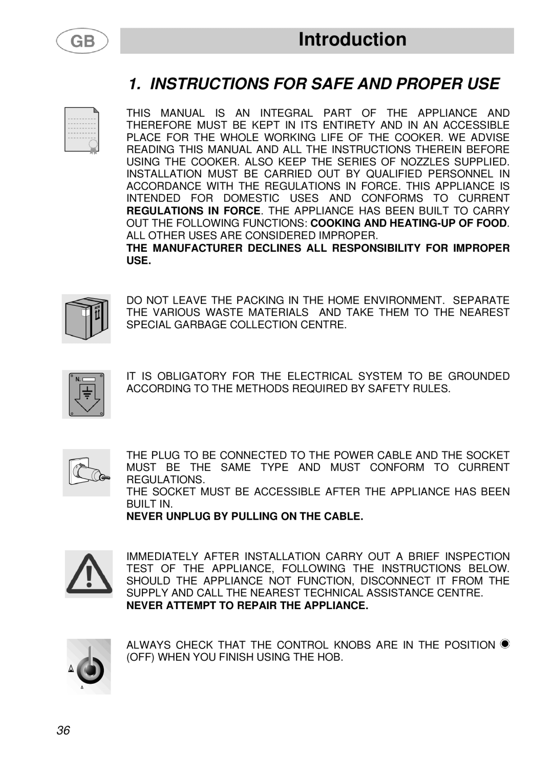 Smeg A41A manual Introduction, Instructions for Safe and Proper USE 