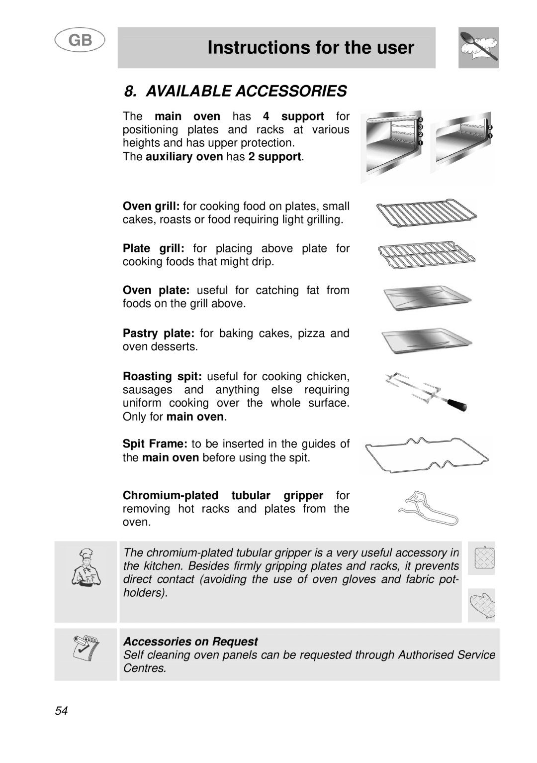 Smeg A41A manual Available Accessories 