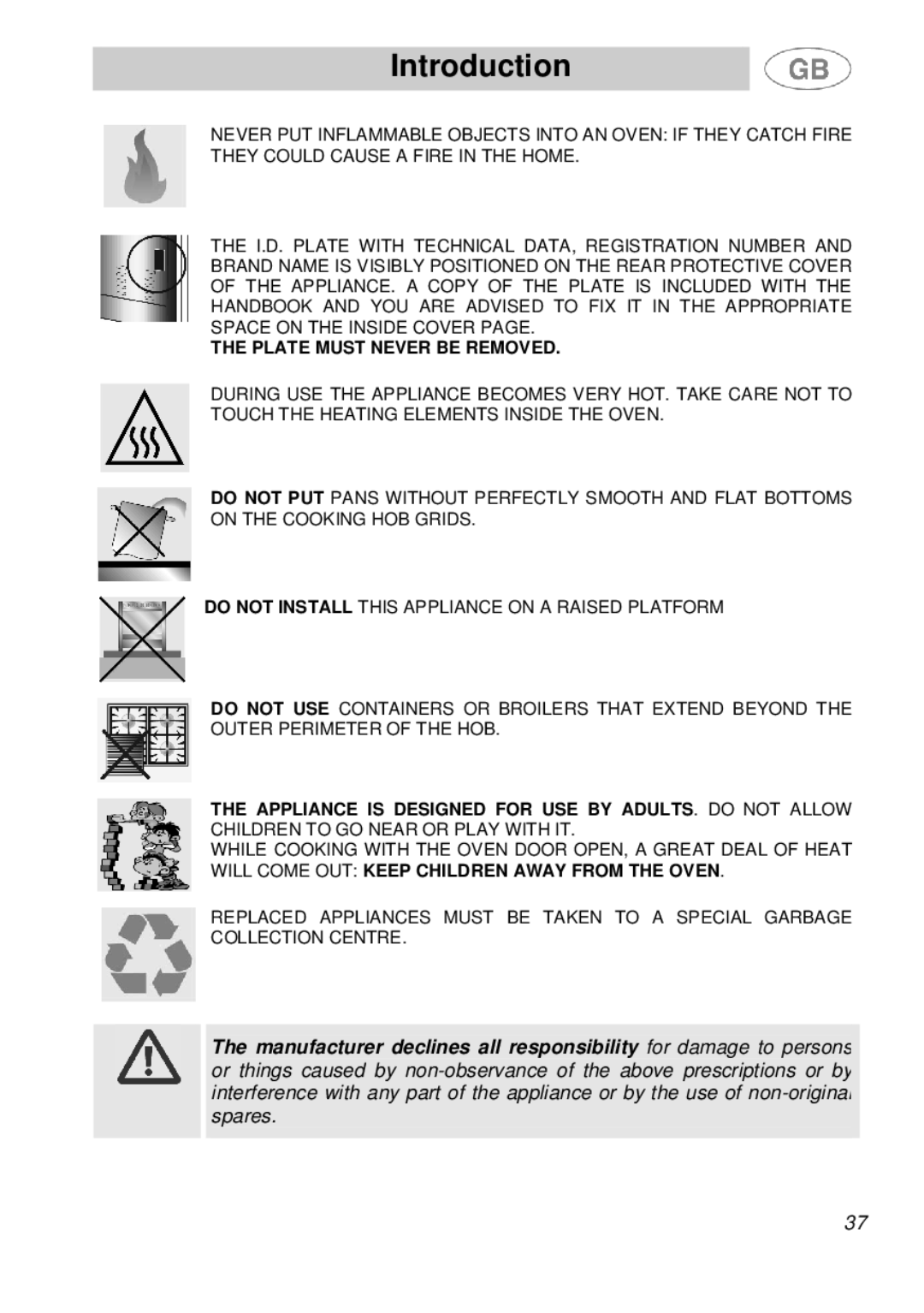 Smeg A41A manual Plate Must Never be Removed 