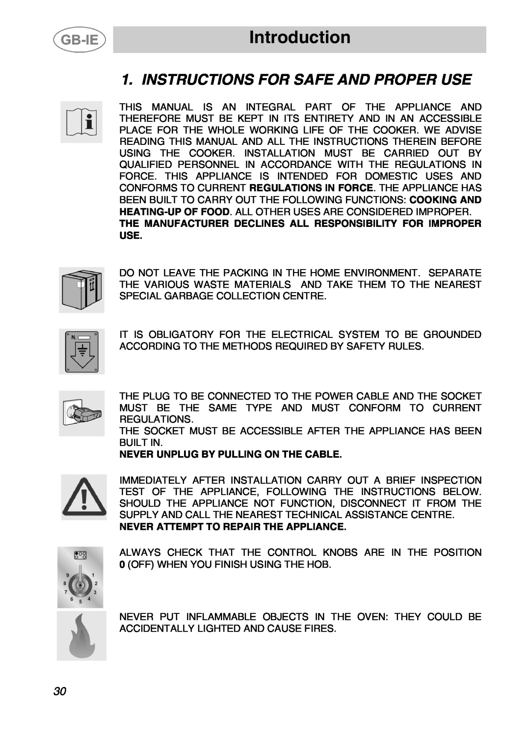 Smeg A41C-5 manual Introduction, Instructions For Safe And Proper Use, Never Unplug By Pulling On The Cable 