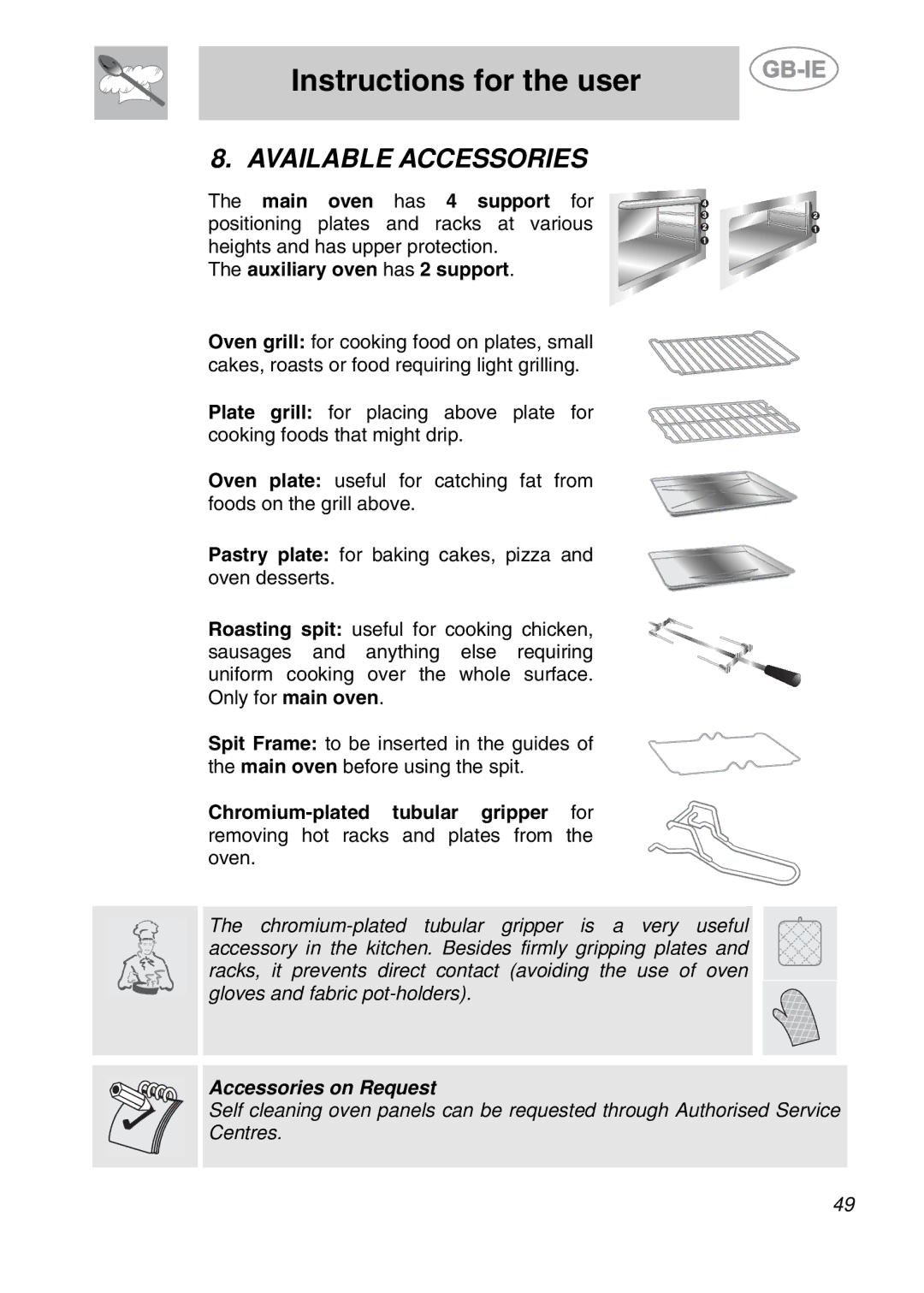 Smeg A42A-2, A42-2, A42A-5, A42-5 manual Available Accessories 