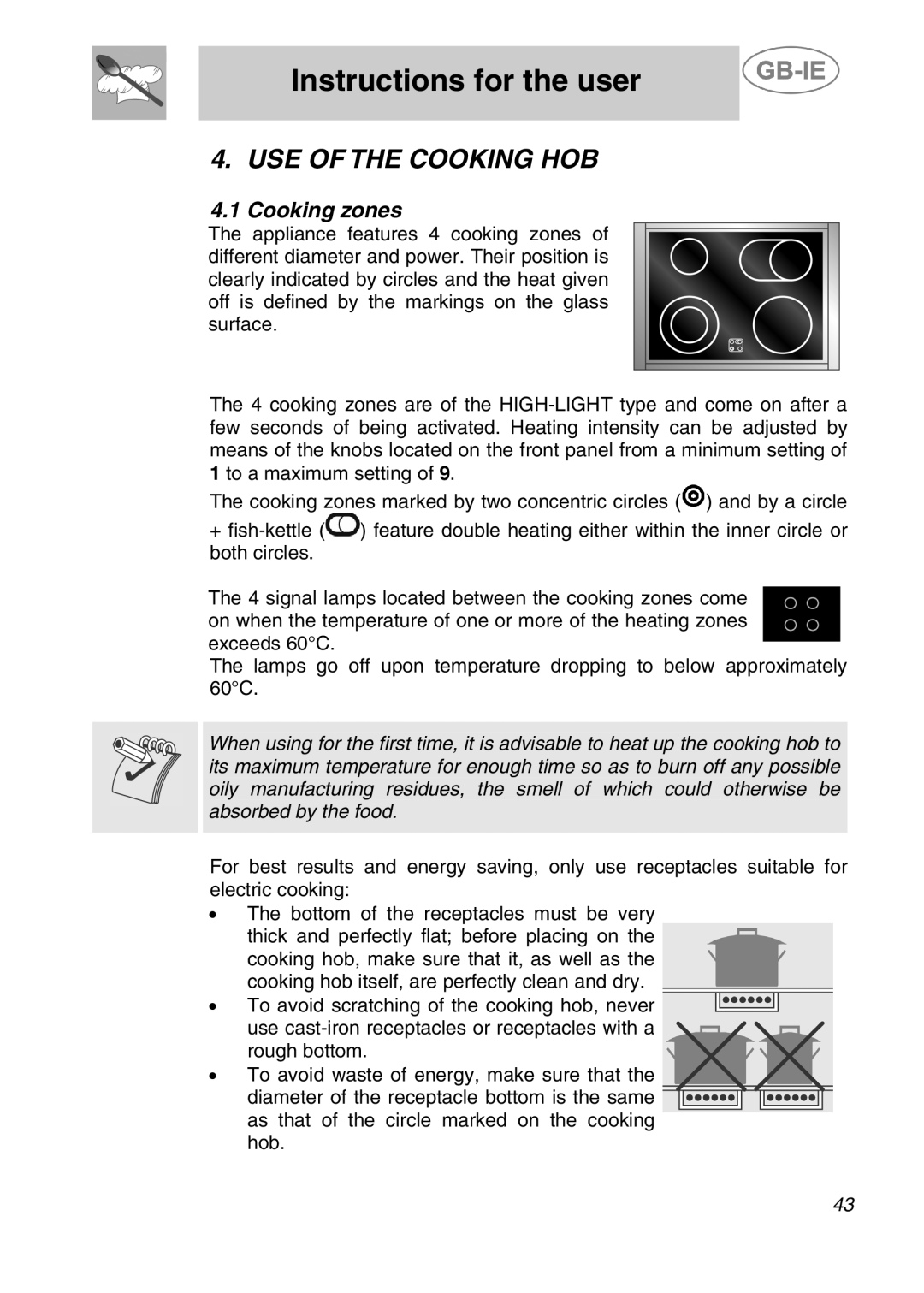 Smeg A42C-2, A42C-5 manual USE of the Cooking HOB, Cooking zones 