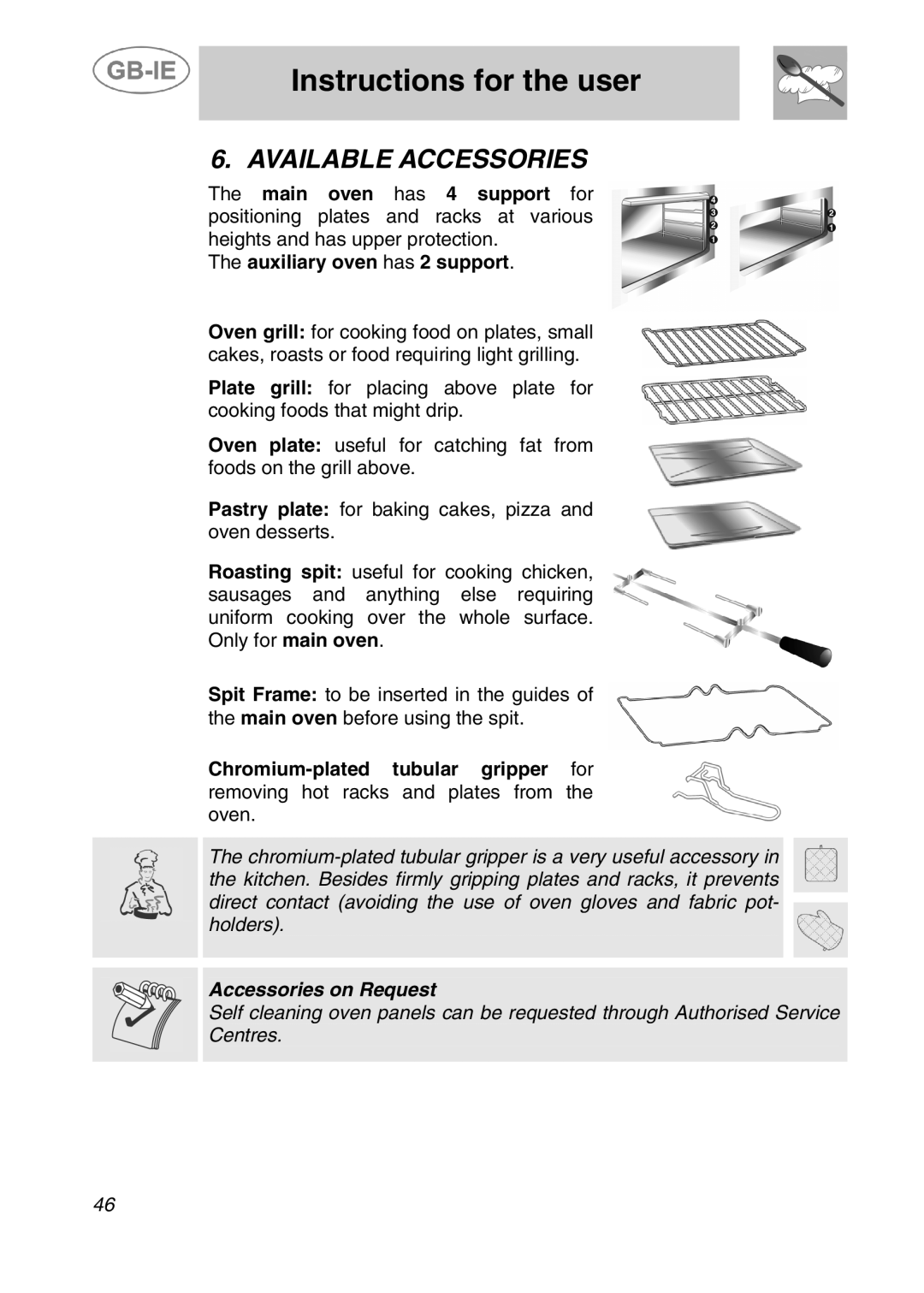 Smeg A42C-5, A42C-2 manual Available Accessories 