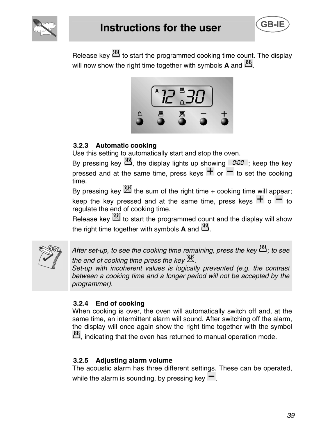 Smeg A42C instruction manual Automatic cooking, End of cooking, Adjusting alarm volume 