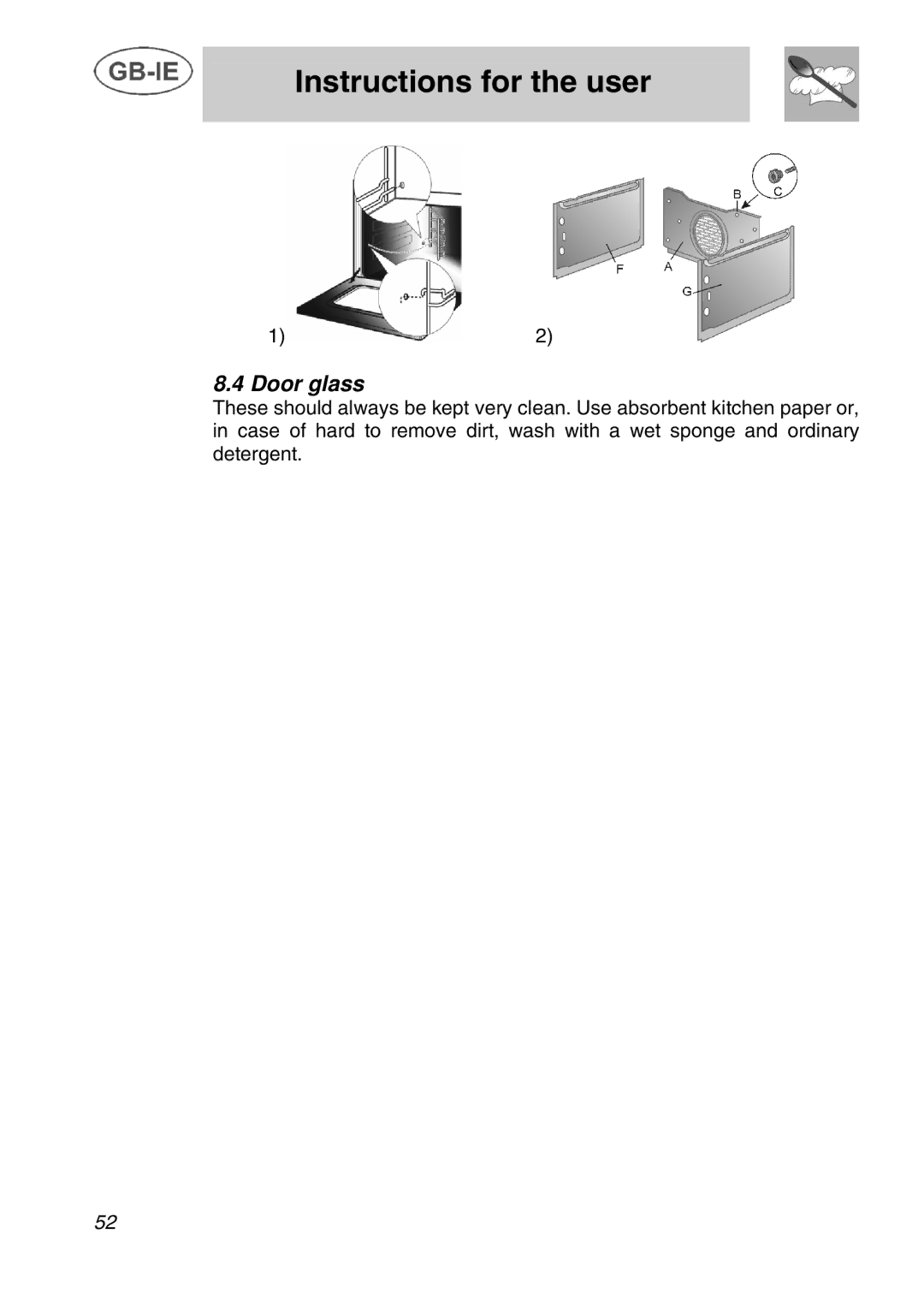 Smeg A42C instruction manual Door glass 