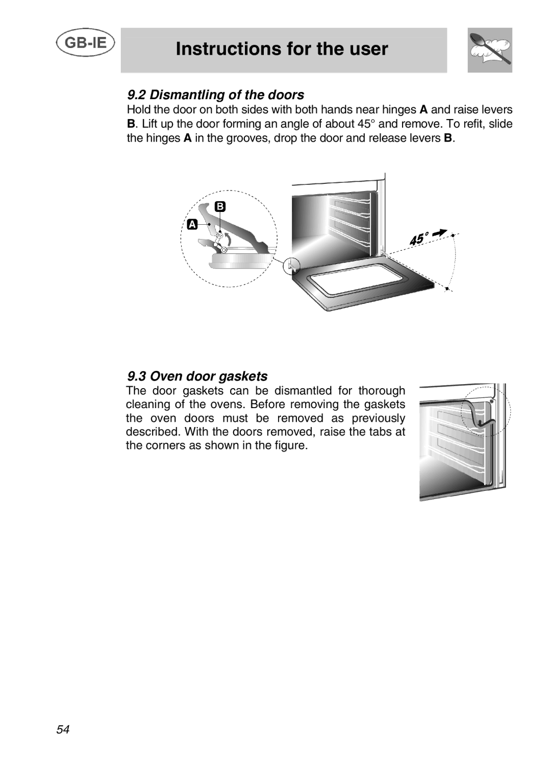 Smeg A42C instruction manual Dismantling of the doors, Oven door gaskets 