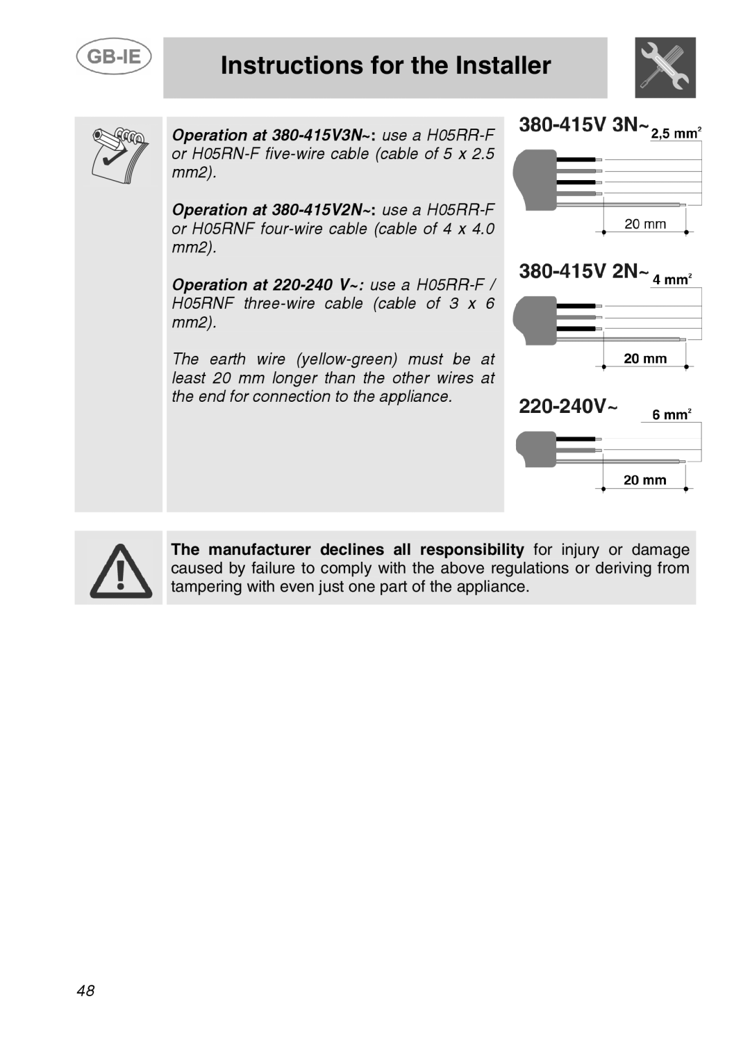 Smeg A5-6 manual Instructions for the Installer 