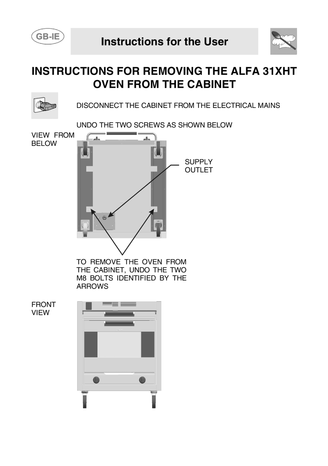 Smeg ALFA 31XHT instruction manual Instructions for the User 