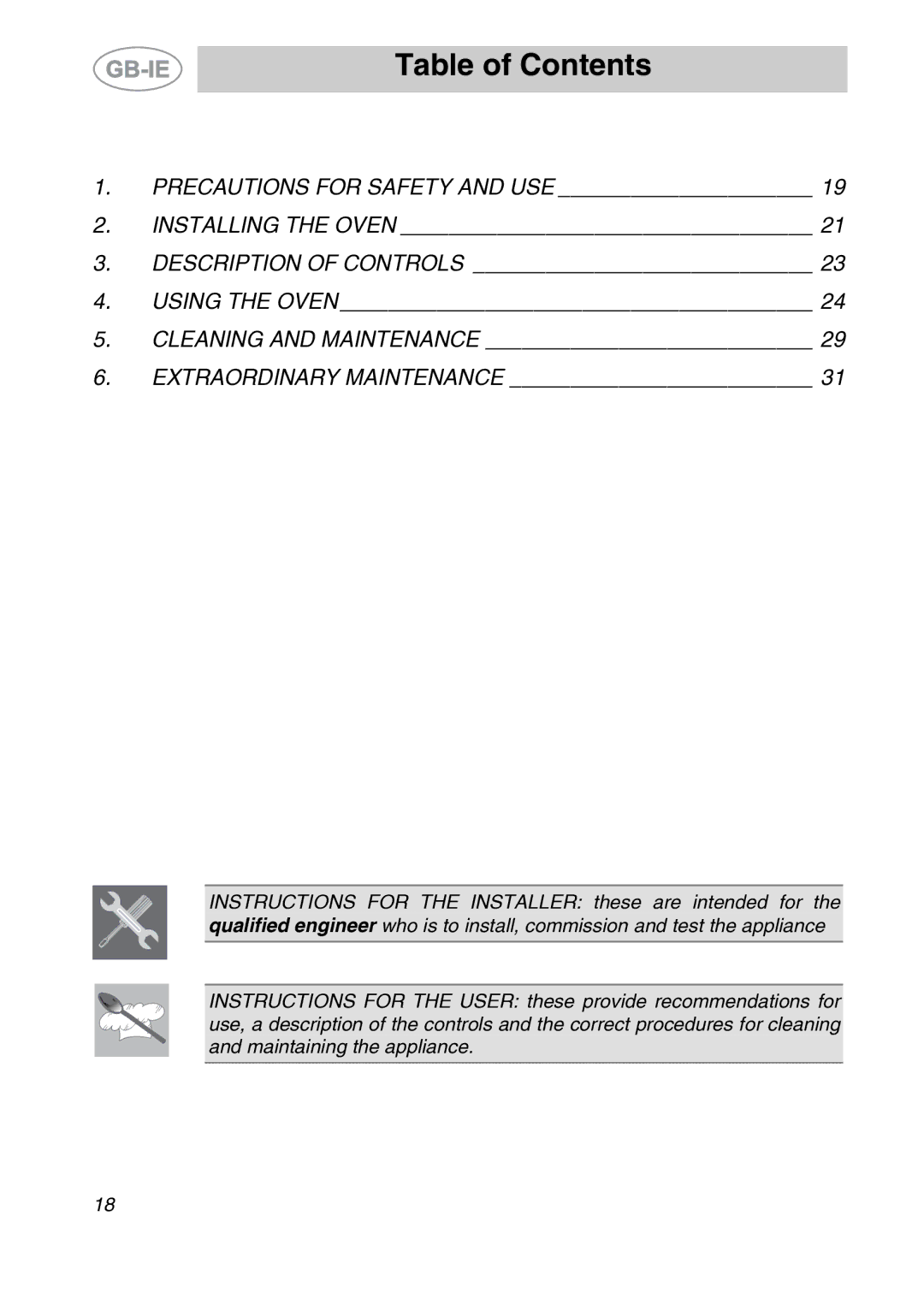 Smeg ALFA135BE manual Table of Contents 