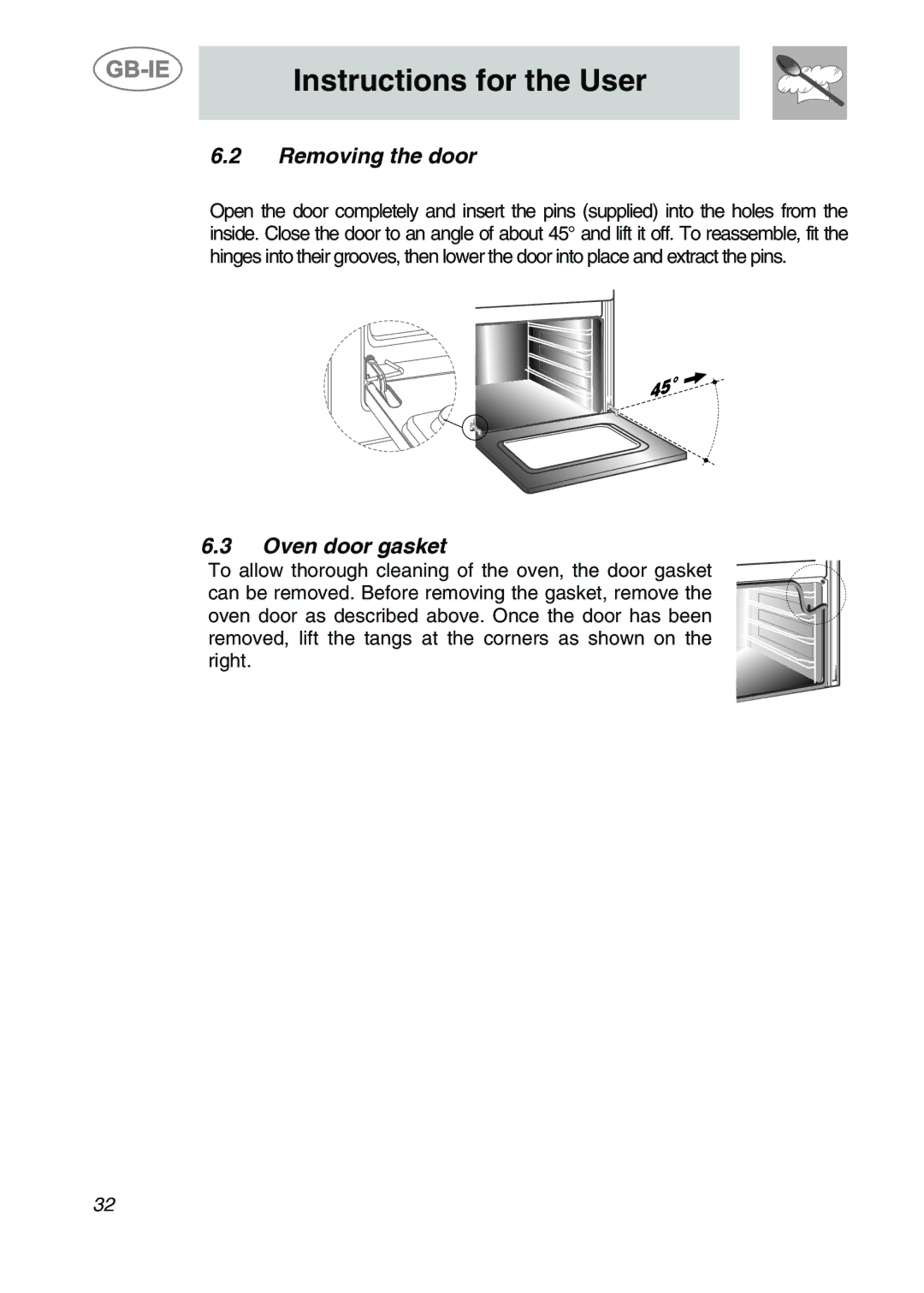 Smeg ALFA135BE manual Removing the door, Oven door gasket 