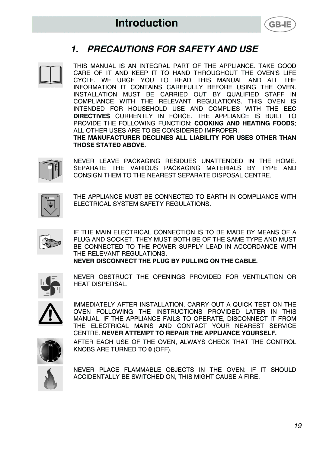 Smeg ALFA135BE manual Introduction, Precautions for Safety and USE 