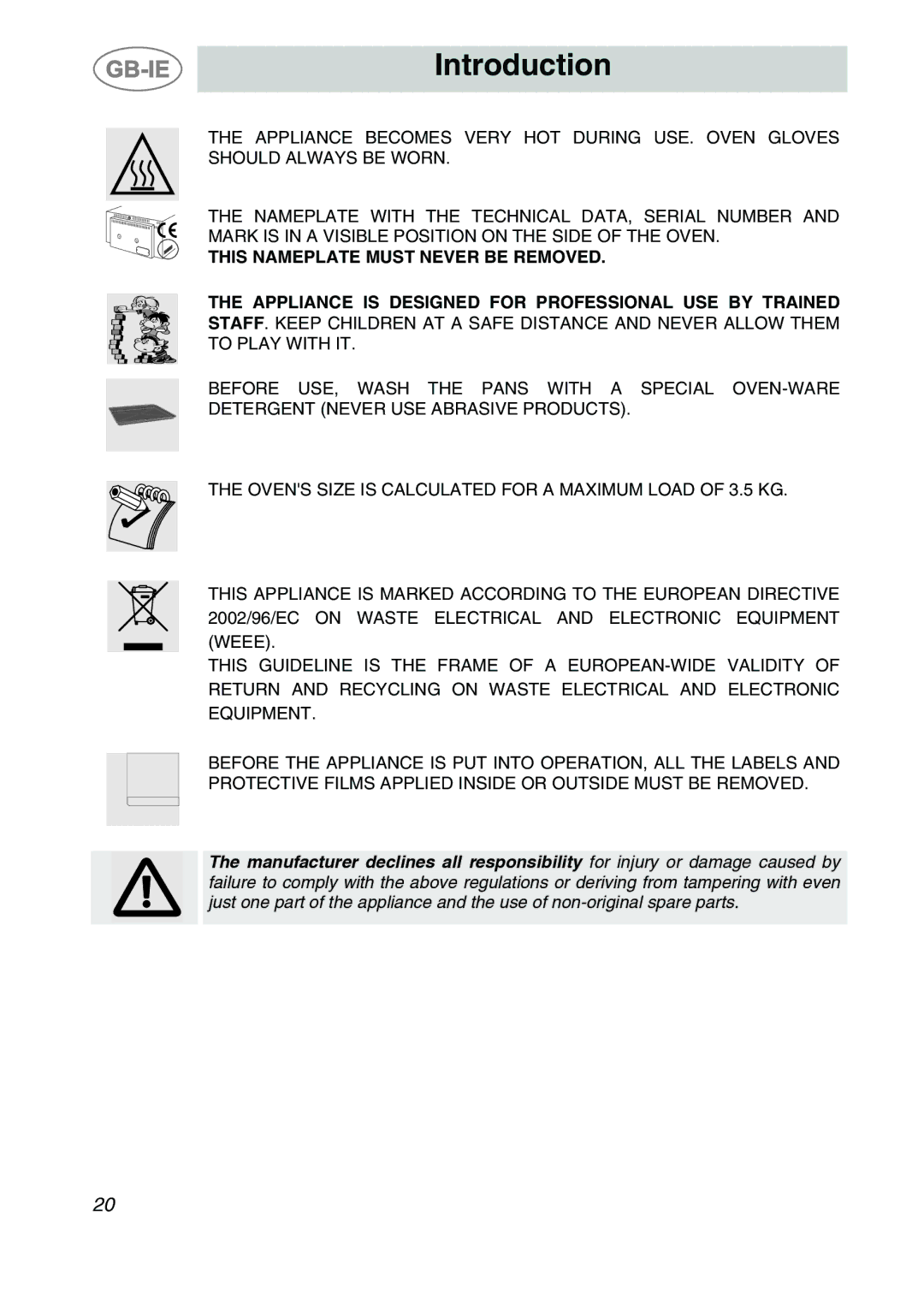 Smeg ALFA135BE manual Introduction 