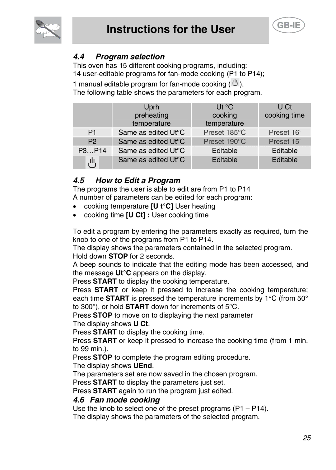 Smeg ALFA135BE manual Program selection, How to Edit a Program, Fan mode cooking 