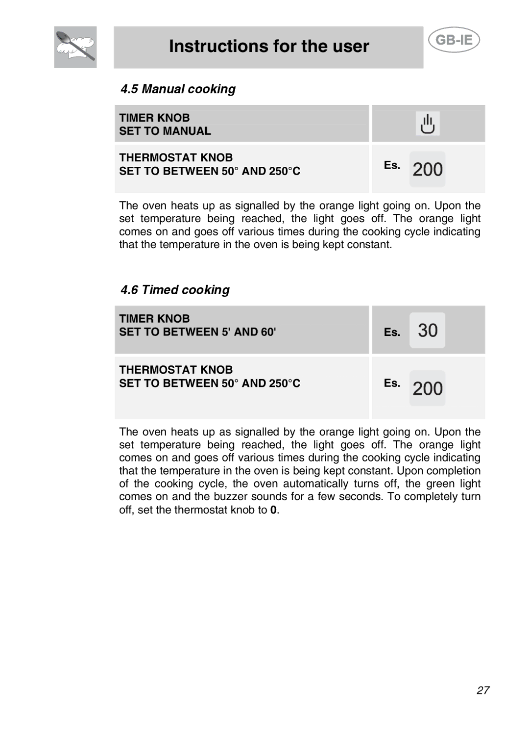 Smeg ALFA135BM manual Manual cooking, Timed cooking 