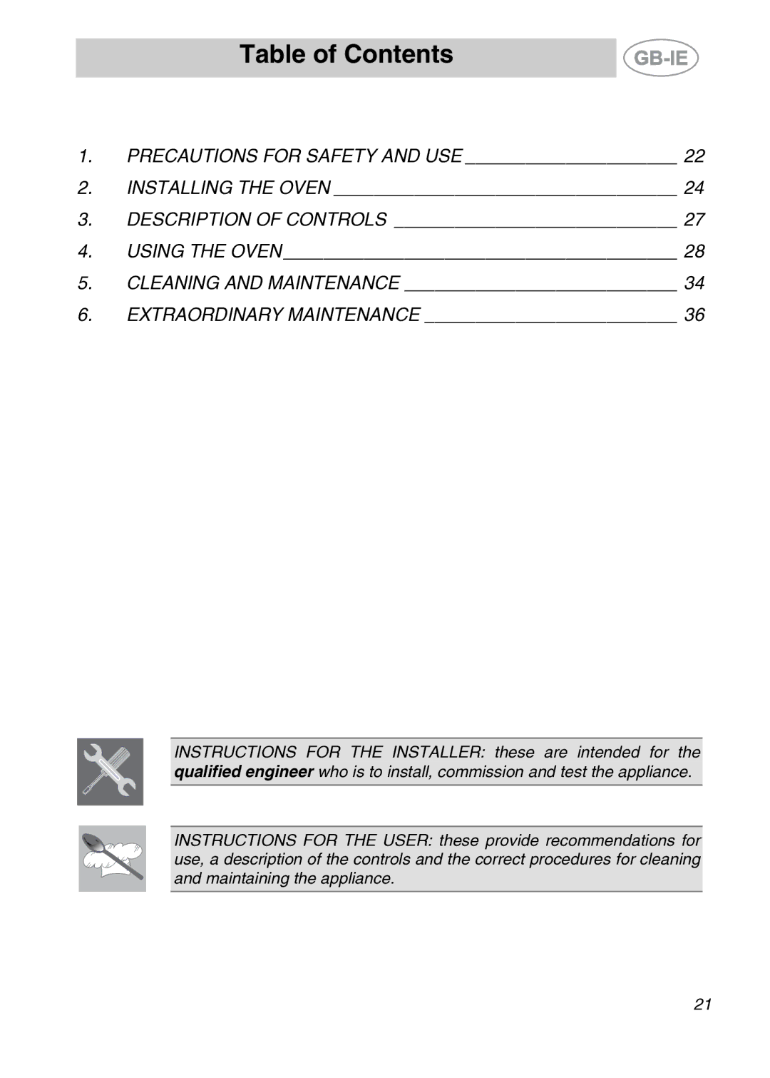 Smeg ALFA135V6 manual Table of Contents 