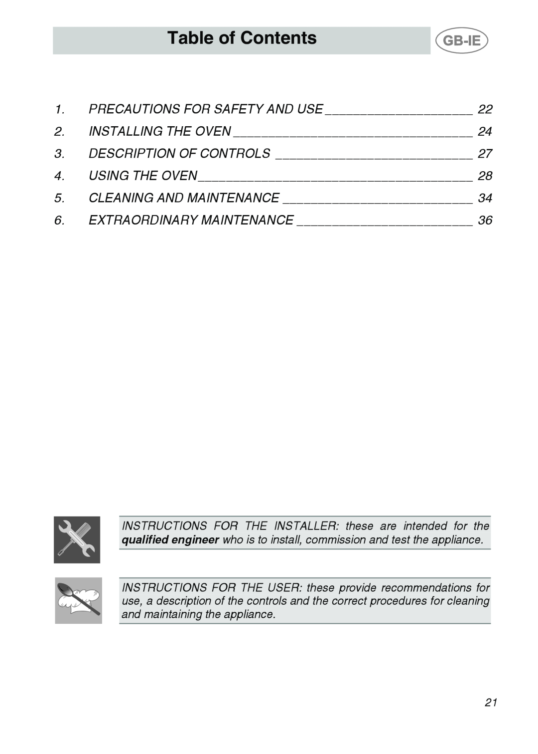 Smeg ALFA135V6 manual Table of Contents 