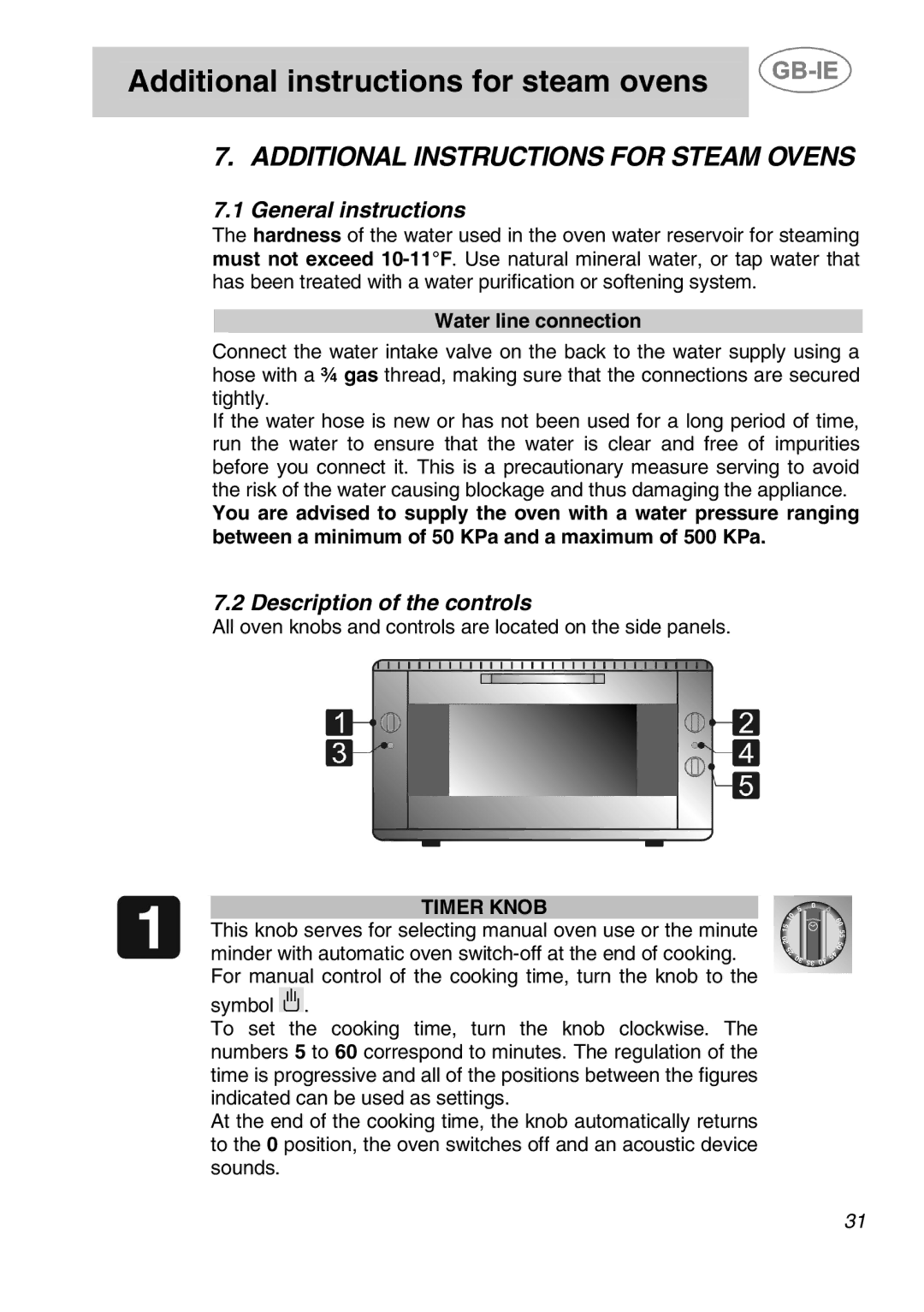 Smeg ALFA135X1 Additional instructions for steam ovens, Additional Instructions for Steam Ovens, General instructions 