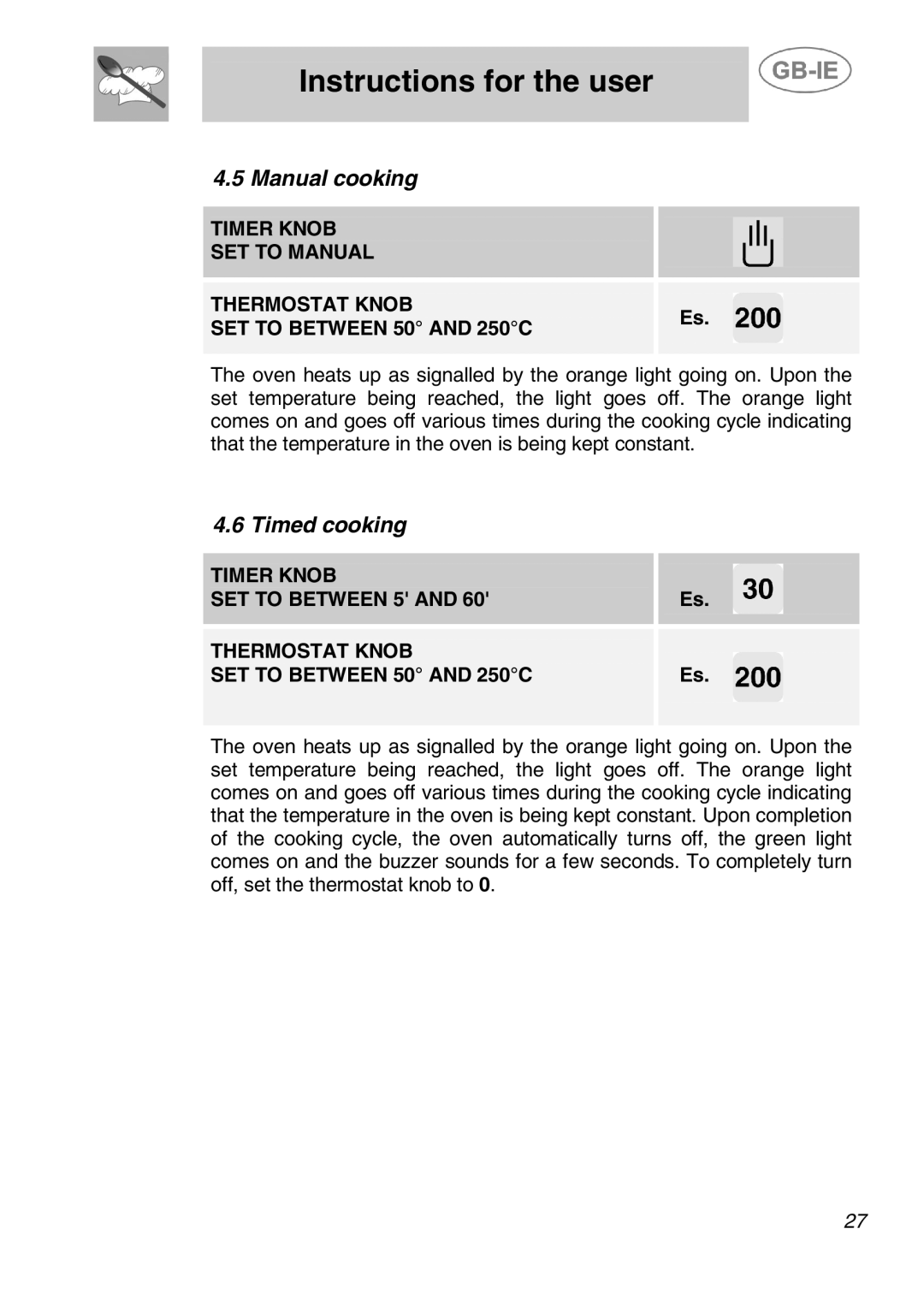 Smeg ALFA135B1, ALFA135XV, ALFA135XB, ALFA135XP, ALFA135BV, ALFA135X1 manual Manual cooking, Timed cooking 