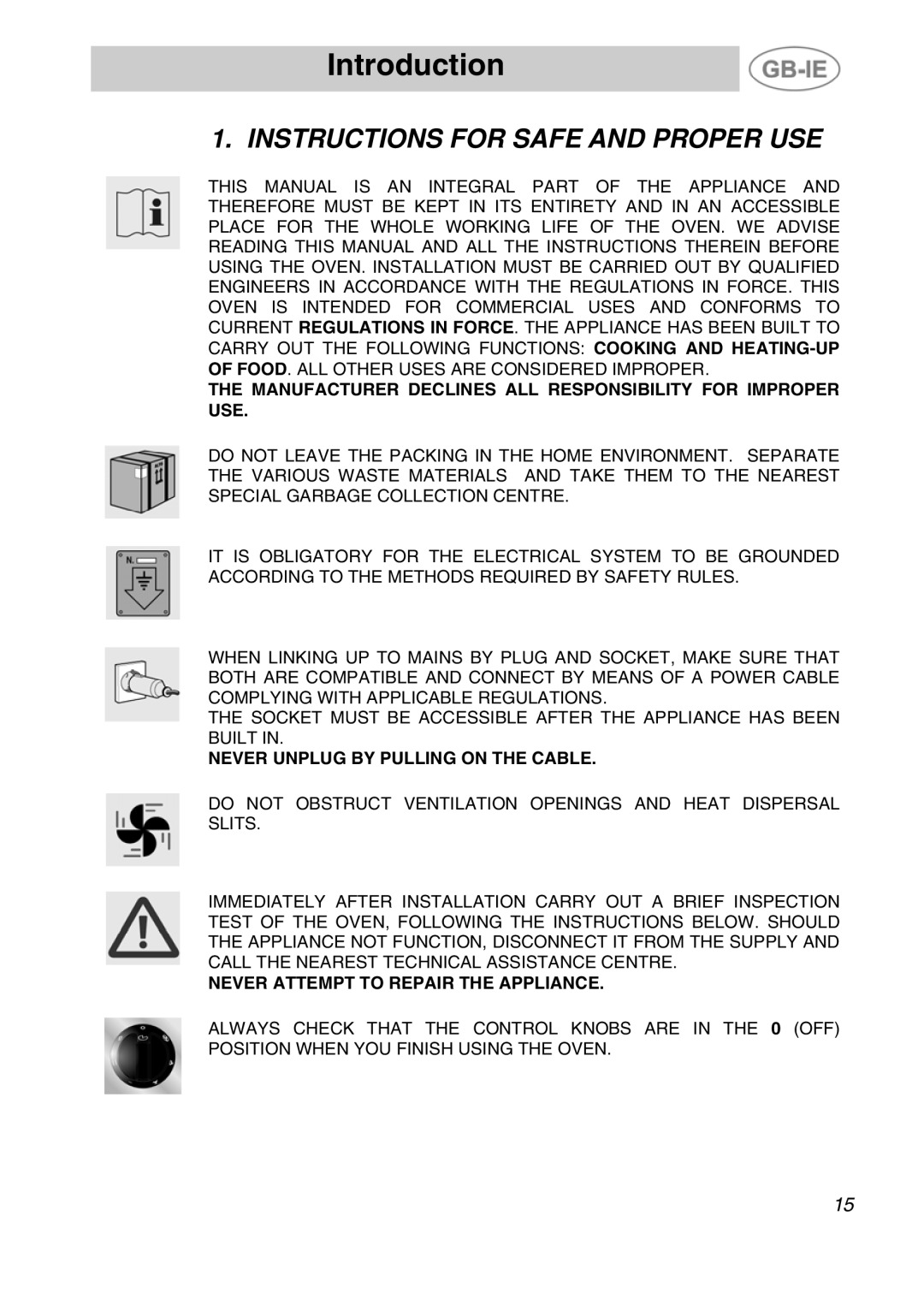 Smeg ALFA161XK manual Introduction, Instructions for Safe and Proper USE 