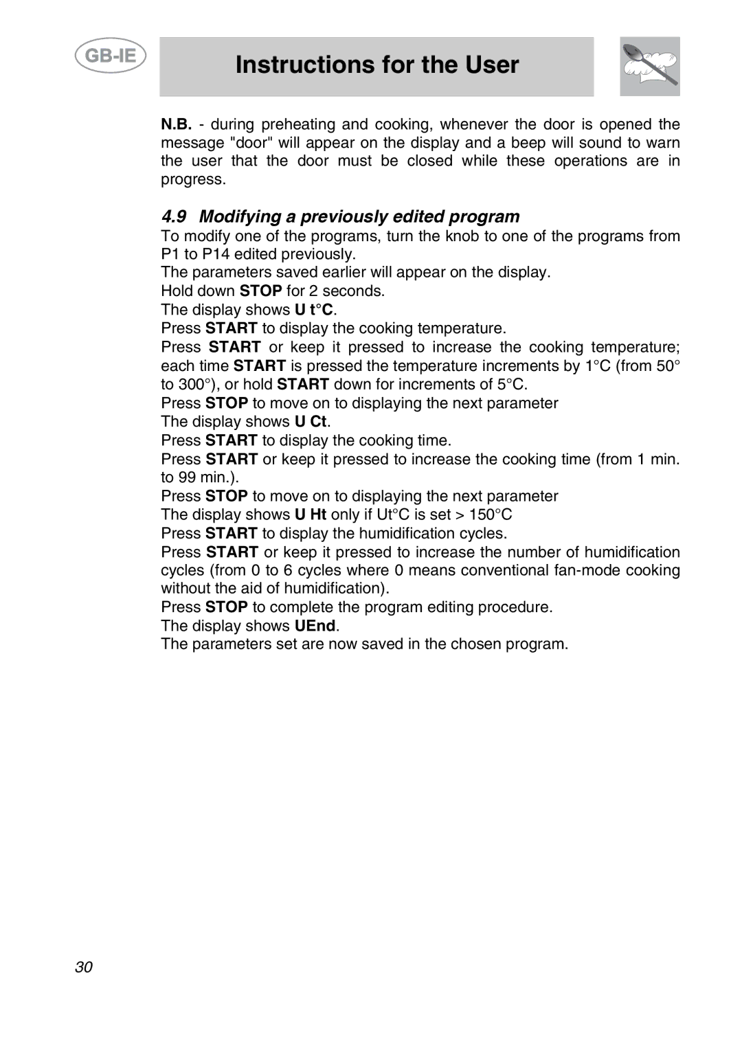 Smeg ALFA201XE manual Modifying a previously edited program 