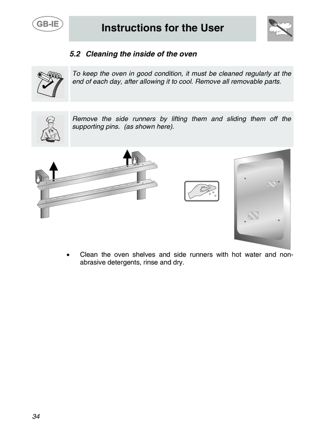 Smeg ALFA201XE manual Cleaning the inside of the oven 