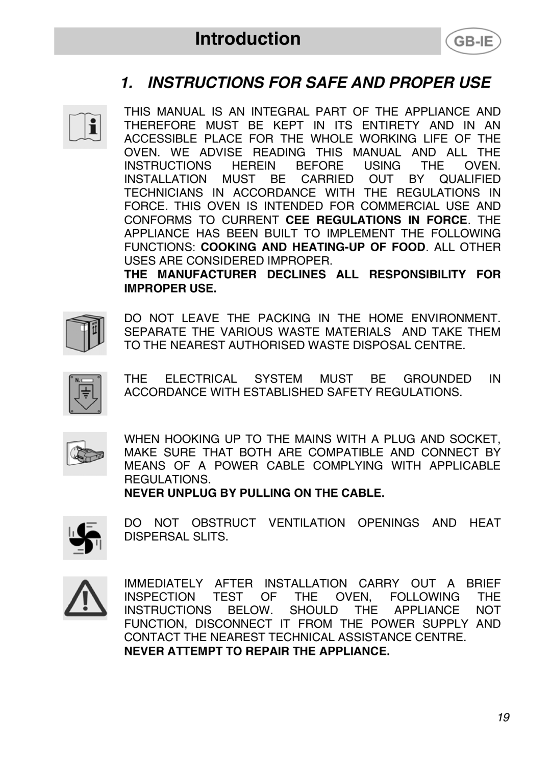 Smeg ALFA31XE manual Introduction, Instructions for Safe and Proper USE 