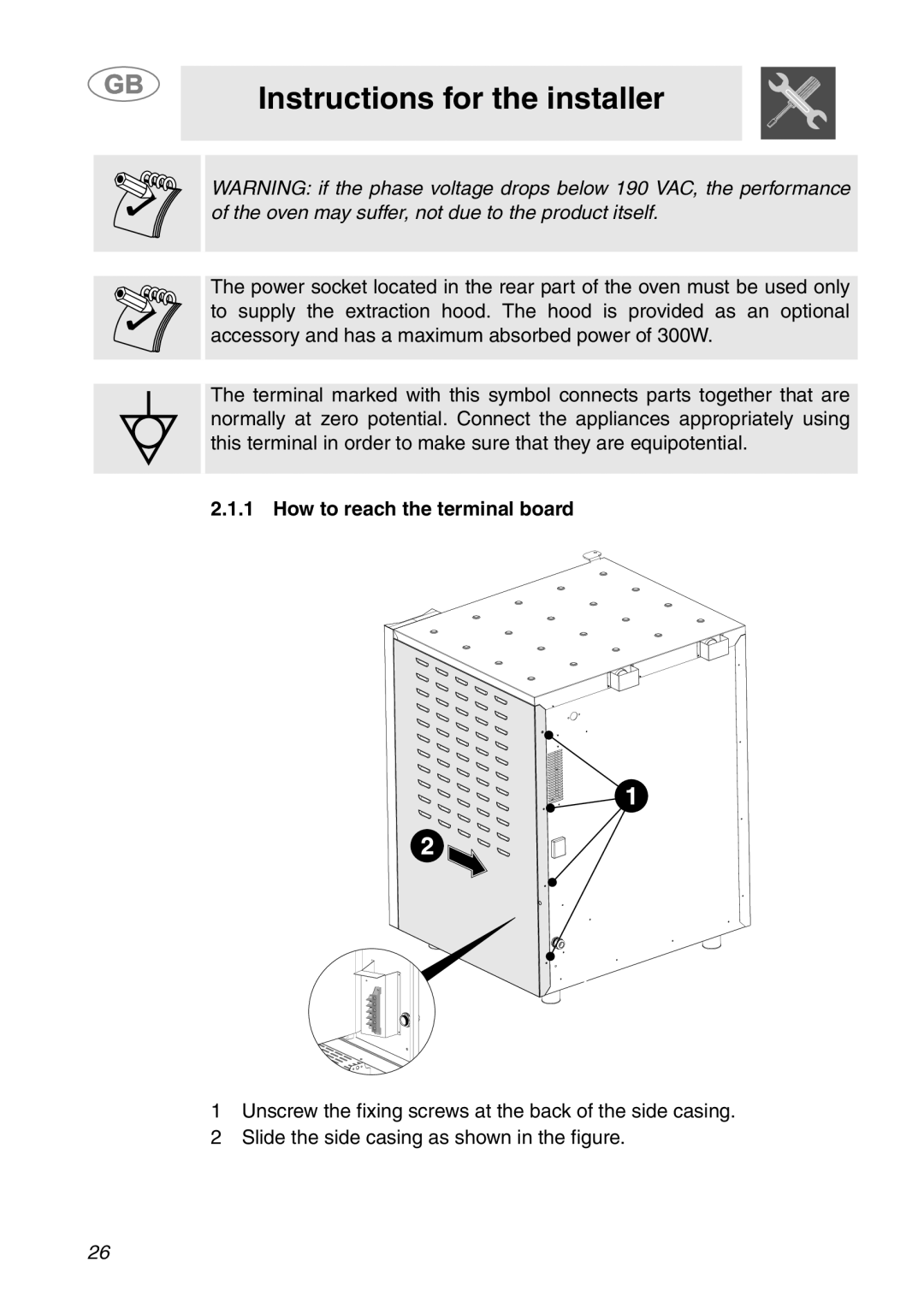 Smeg ALFA341XM manual How to reach the terminal board 