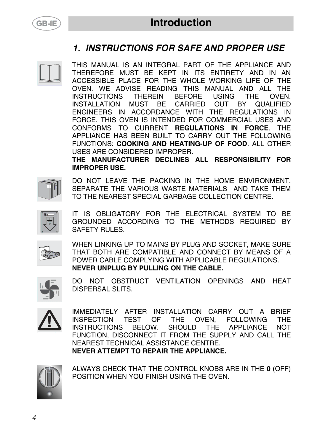 Smeg ALFA41UK manual Introduction, Instructions for Safe and Proper USE 