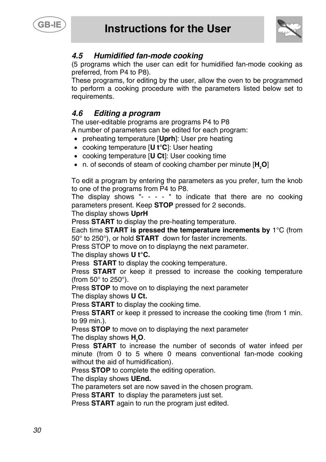 Smeg ALFA41VEK manual Humidified fan-mode cooking, Editing a program 