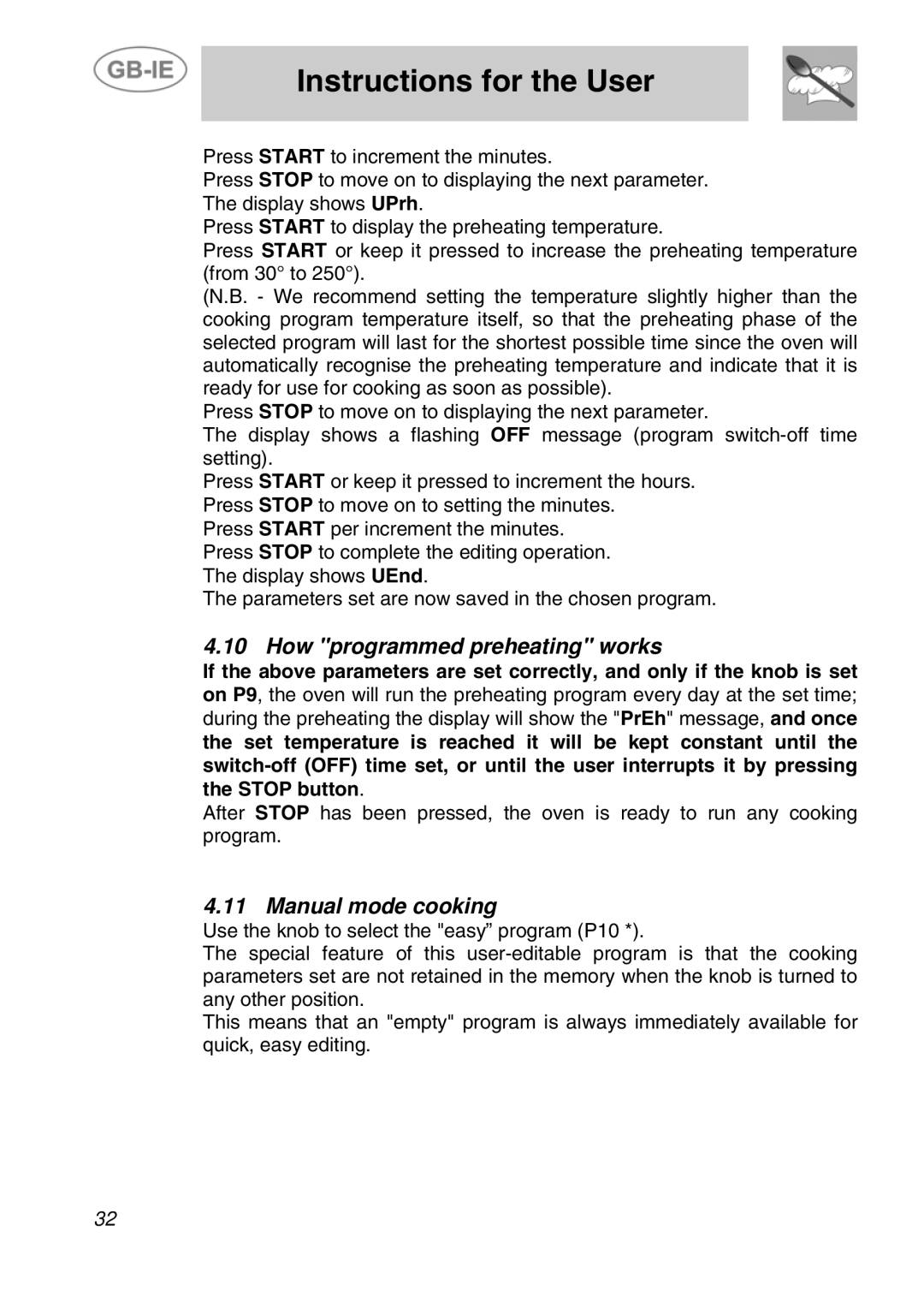 Smeg ALFA41VEK manual How programmed preheating works, Manual mode cooking 