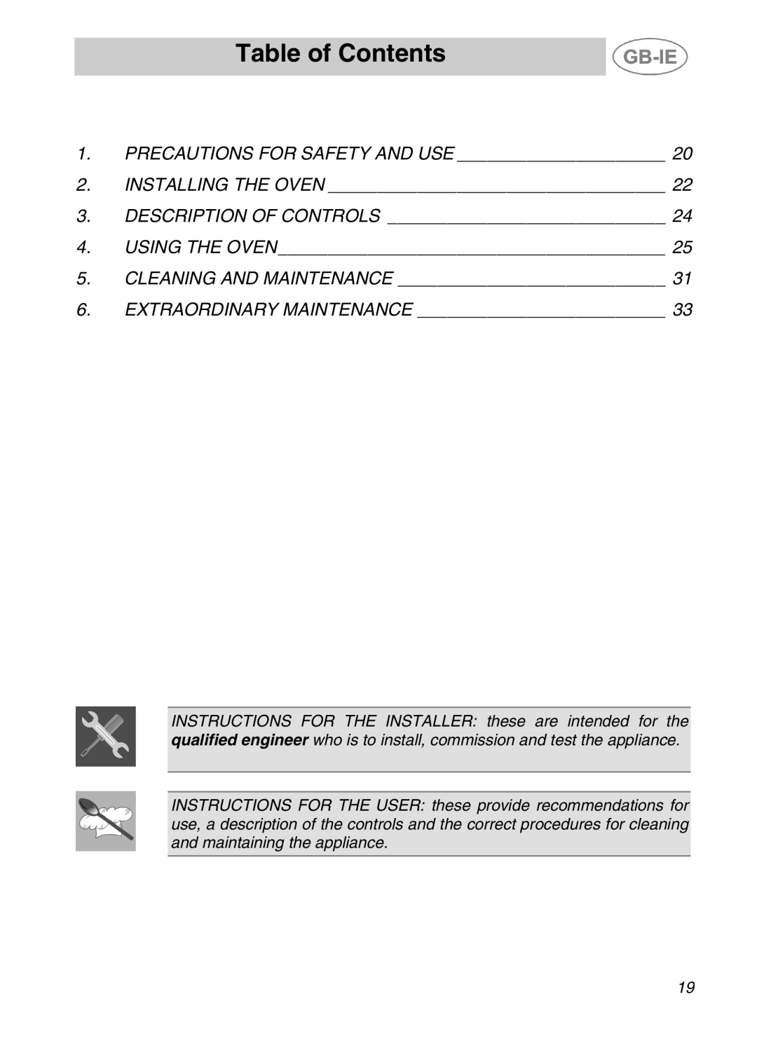 Smeg ALFA41XEN manual Table of Contents 