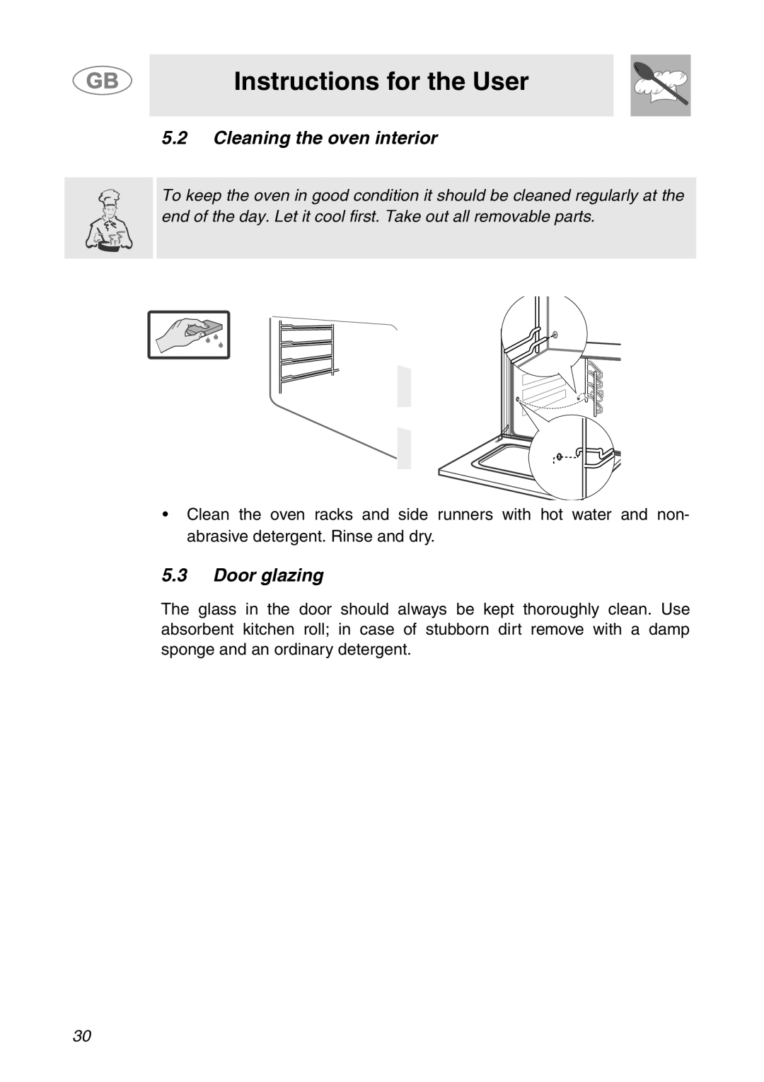 Smeg ALFA41XE2 manual Cleaning the oven interior, Door glazing 