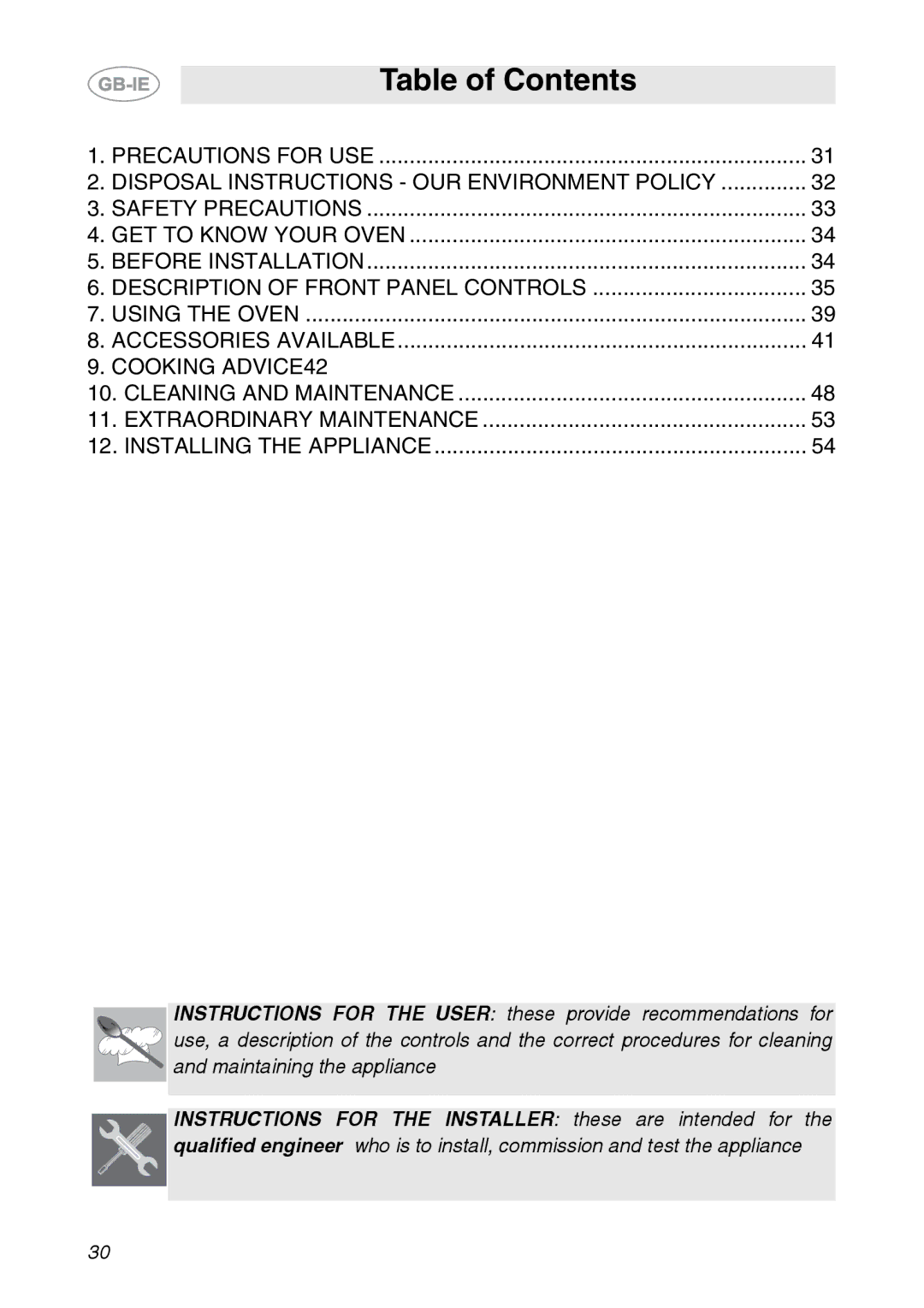 Smeg AP361MFEB, AP361MFN, AP361MFX manual Table of Contents 