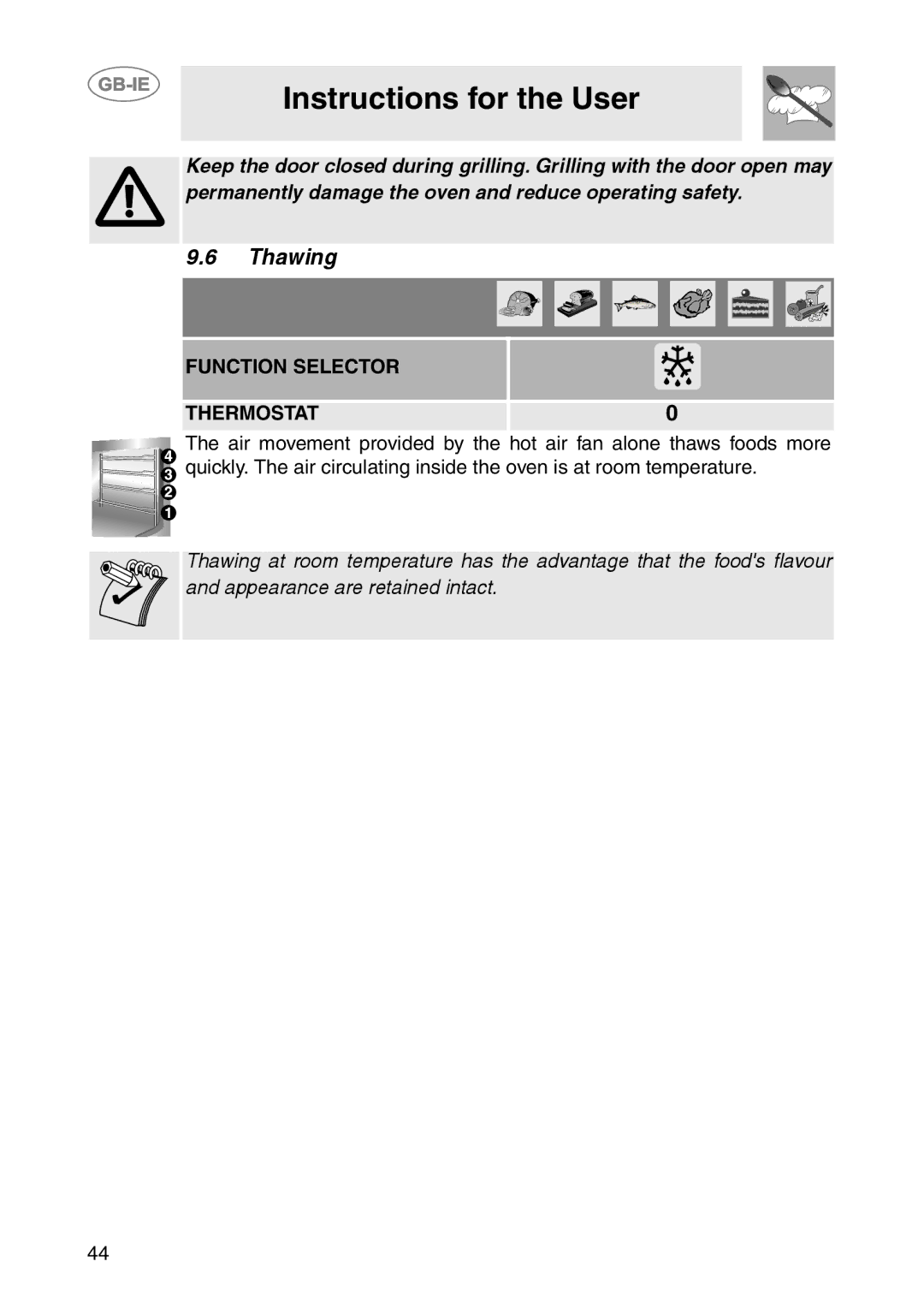 Smeg AP361MFN, AP361MFEB, AP361MFX manual Thawing 