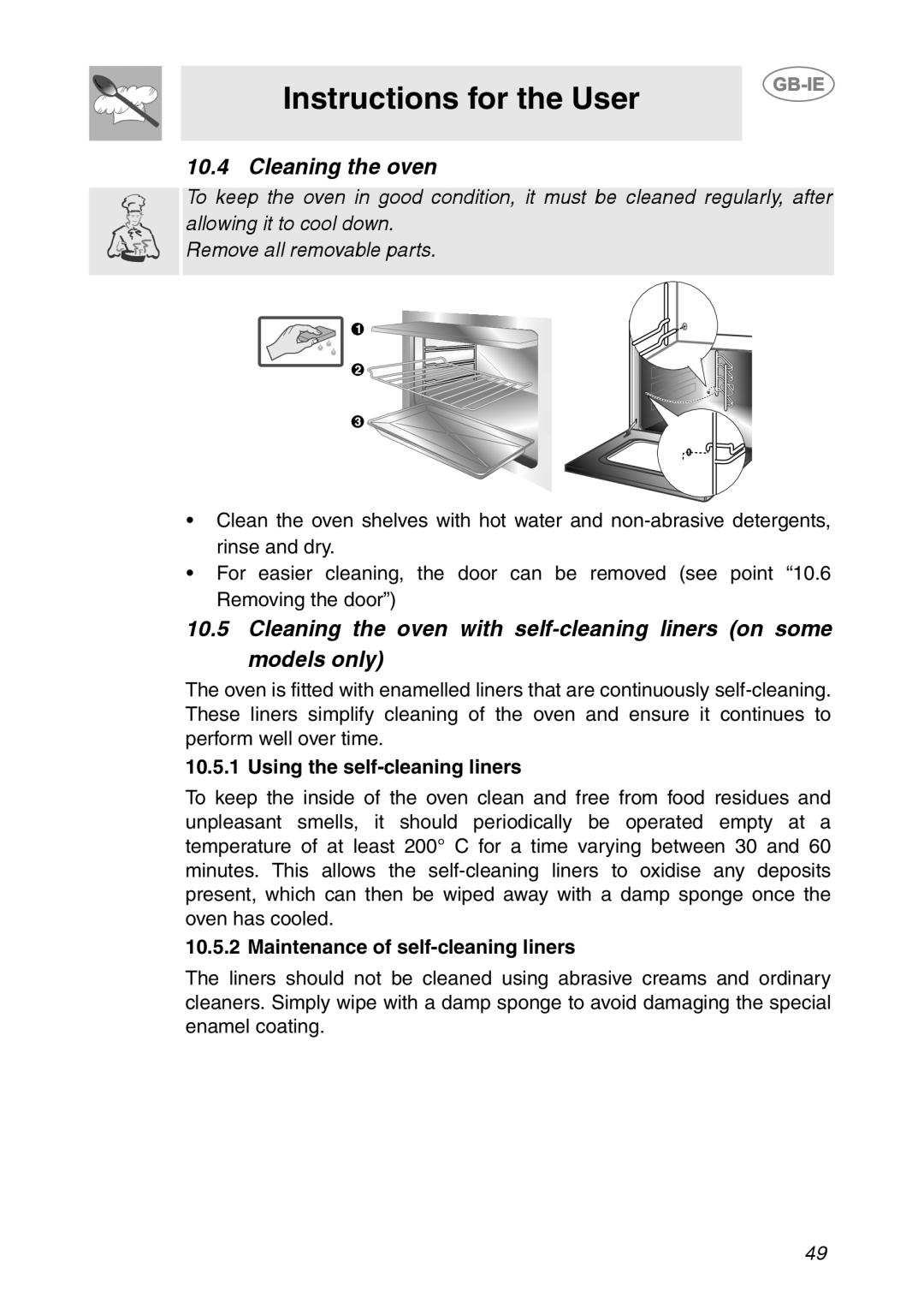 Smeg AP361MFX, AP361MFN, AP361MFEB manual Cleaning the oven, Using the self-cleaning liners 