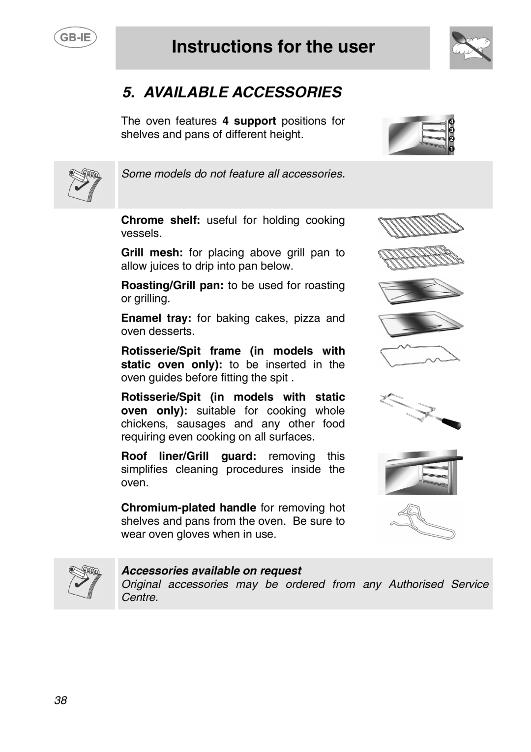 Smeg AP320EB, AP410X, AP320XC manual Available Accessories, Some models do not feature all accessories 