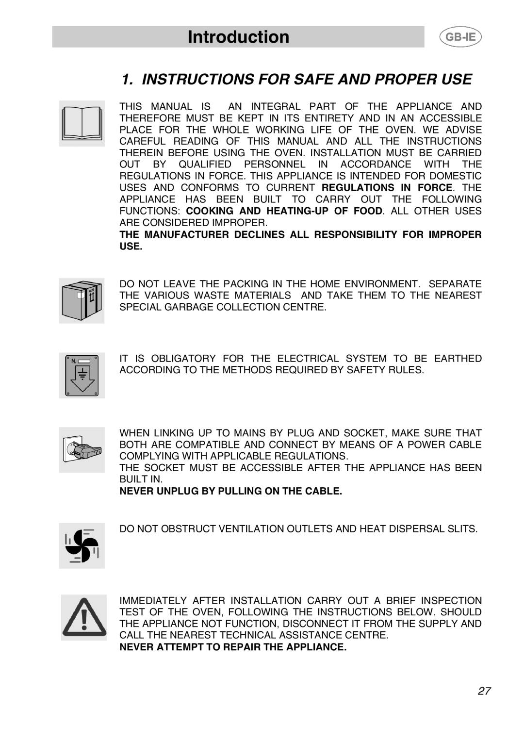 Smeg AP410X, AP320XC, AP320EB manual Introduction, Instructions for Safe and Proper USE 